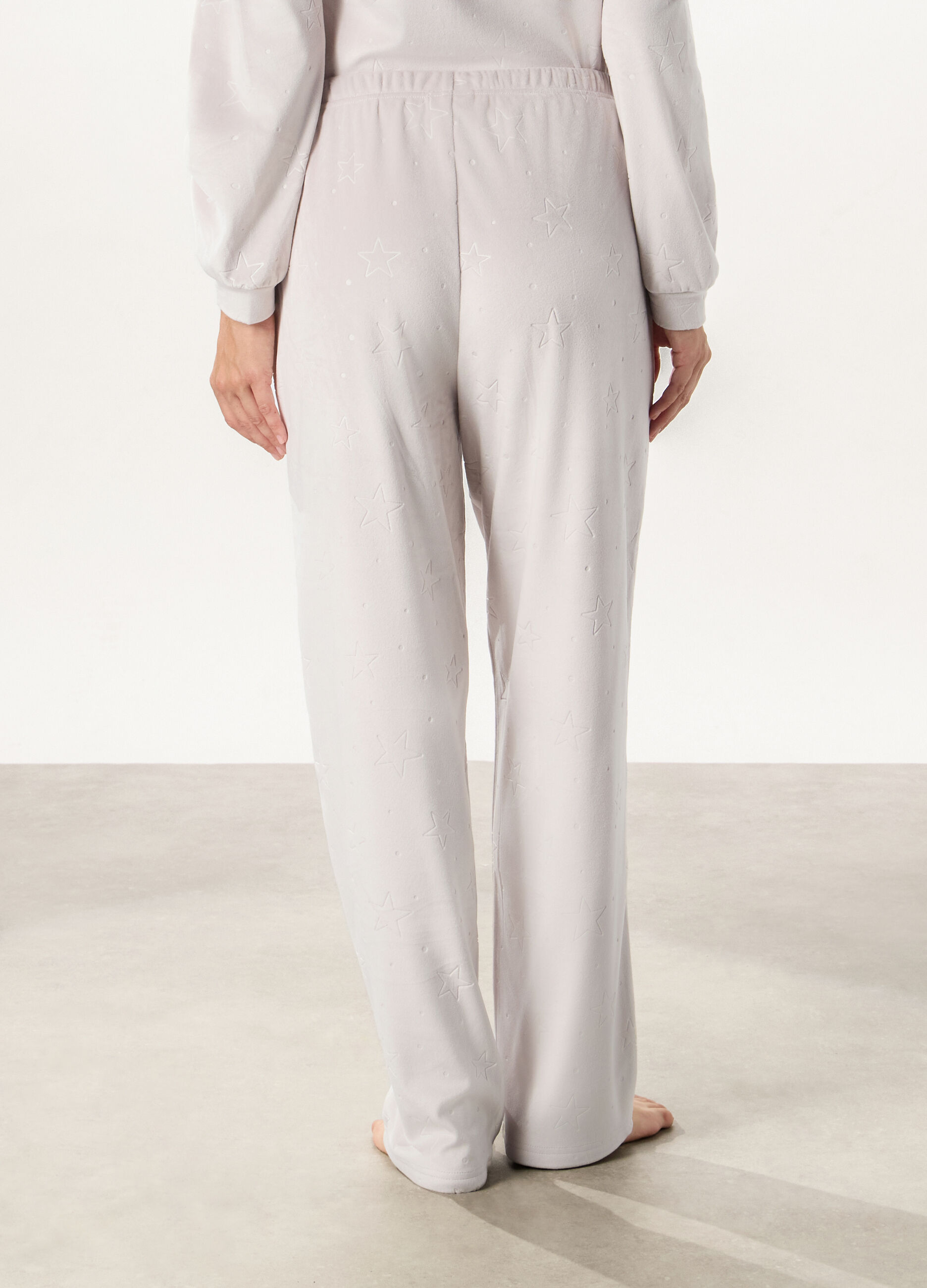 Pantaloni pigiama in velours con motivo in rilievo donna_1