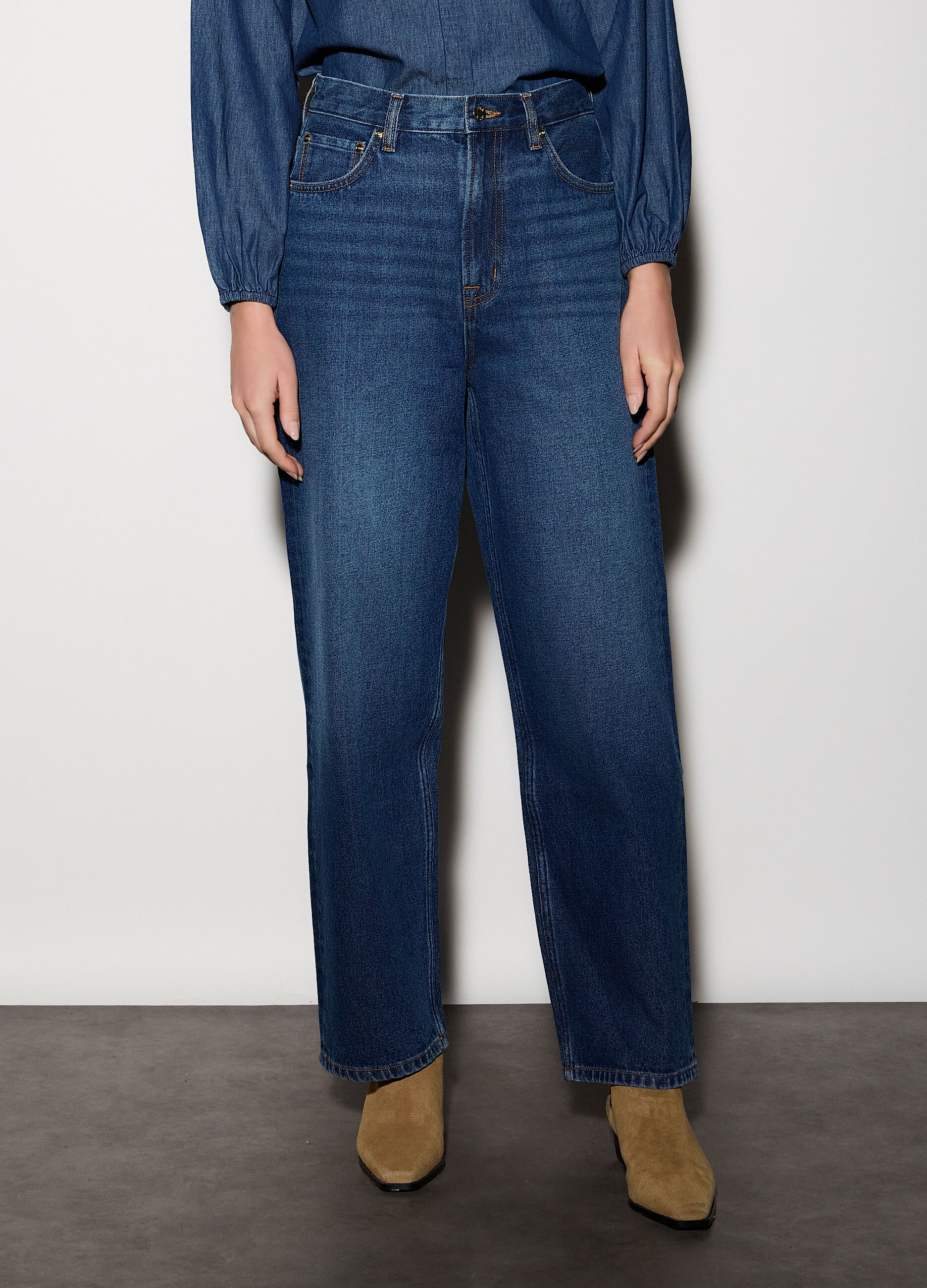 Pantaloni wide leg in denim donna_1