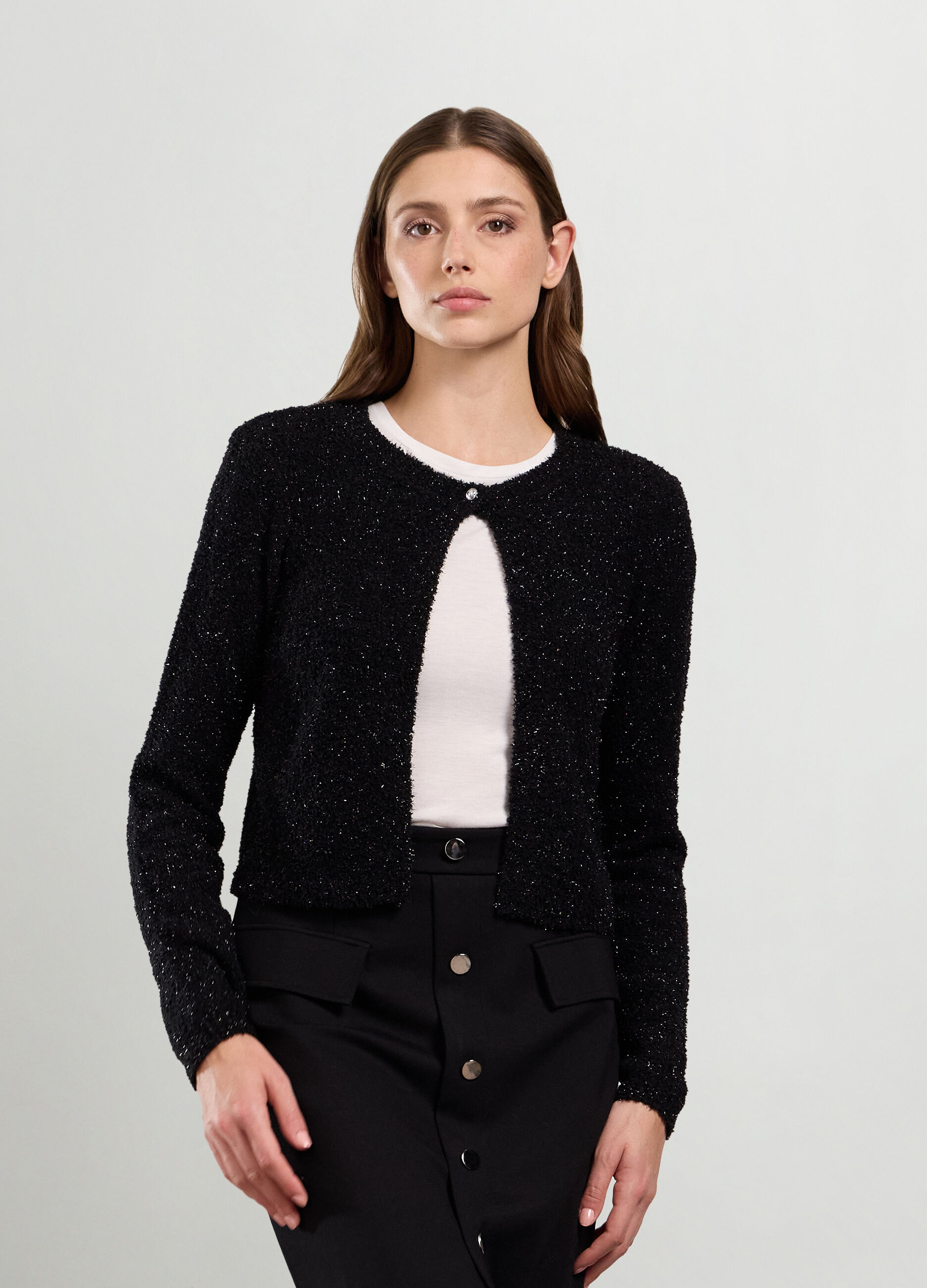 Cardigan tricot con filo lurex donna_0