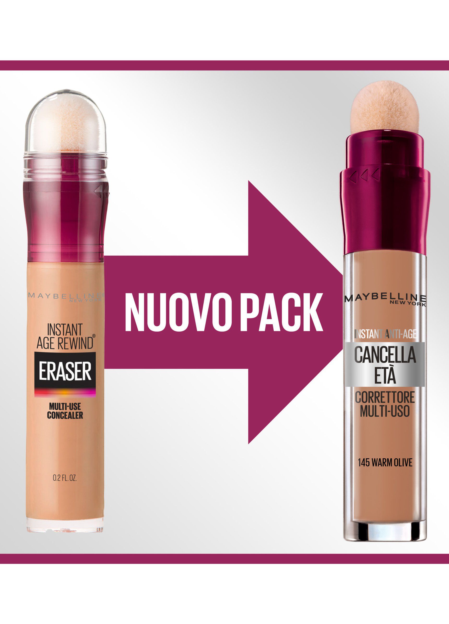 Maybelline New York Correttore Liquido Il Cancella Età, con Bacche di Goji e Haloxyl, Copre Occhiaie e Piccole Rughe, 145 Warm Olive, 6.8 ml.