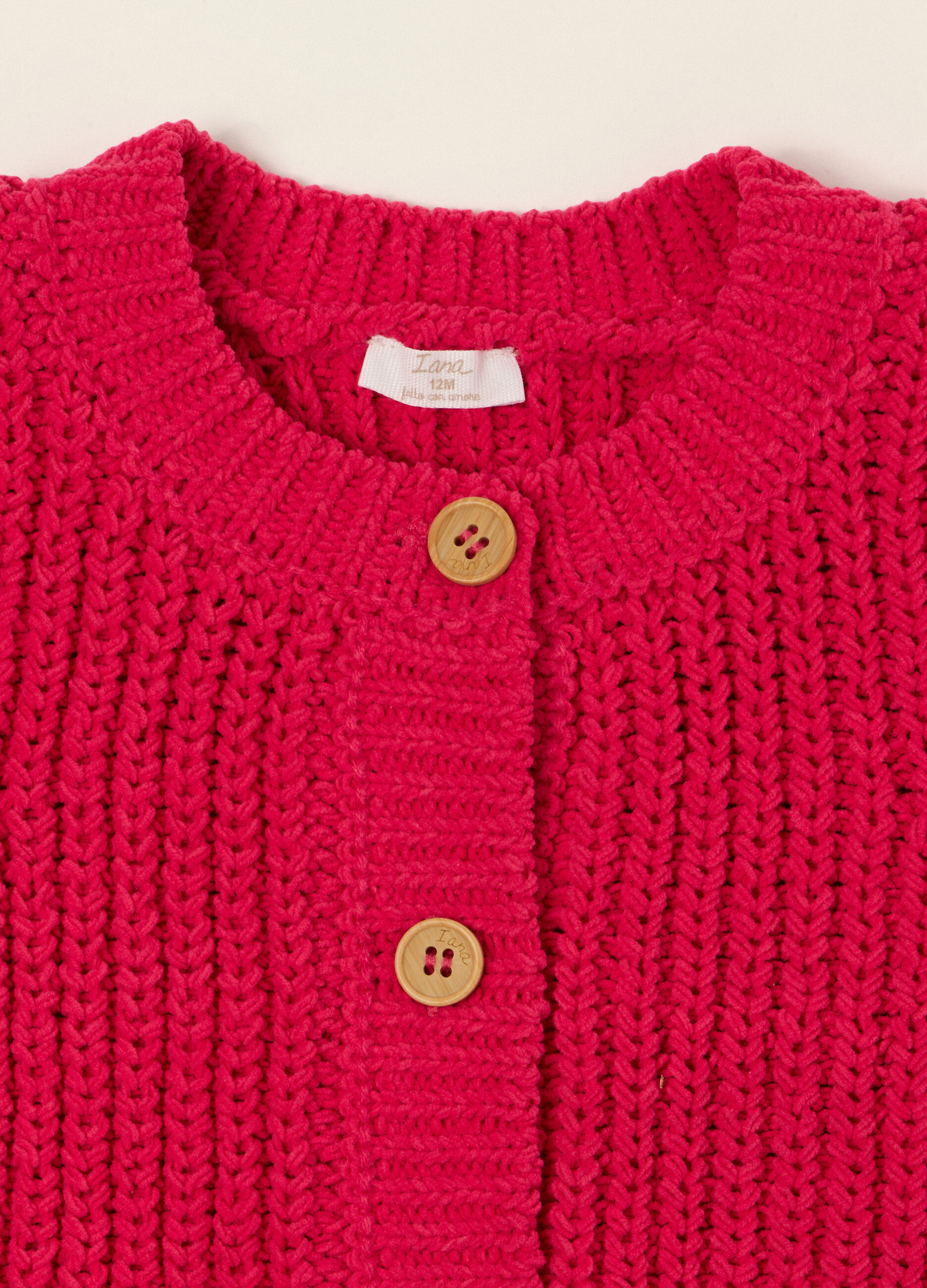 Cardigan rosso in maglia per neonata_2