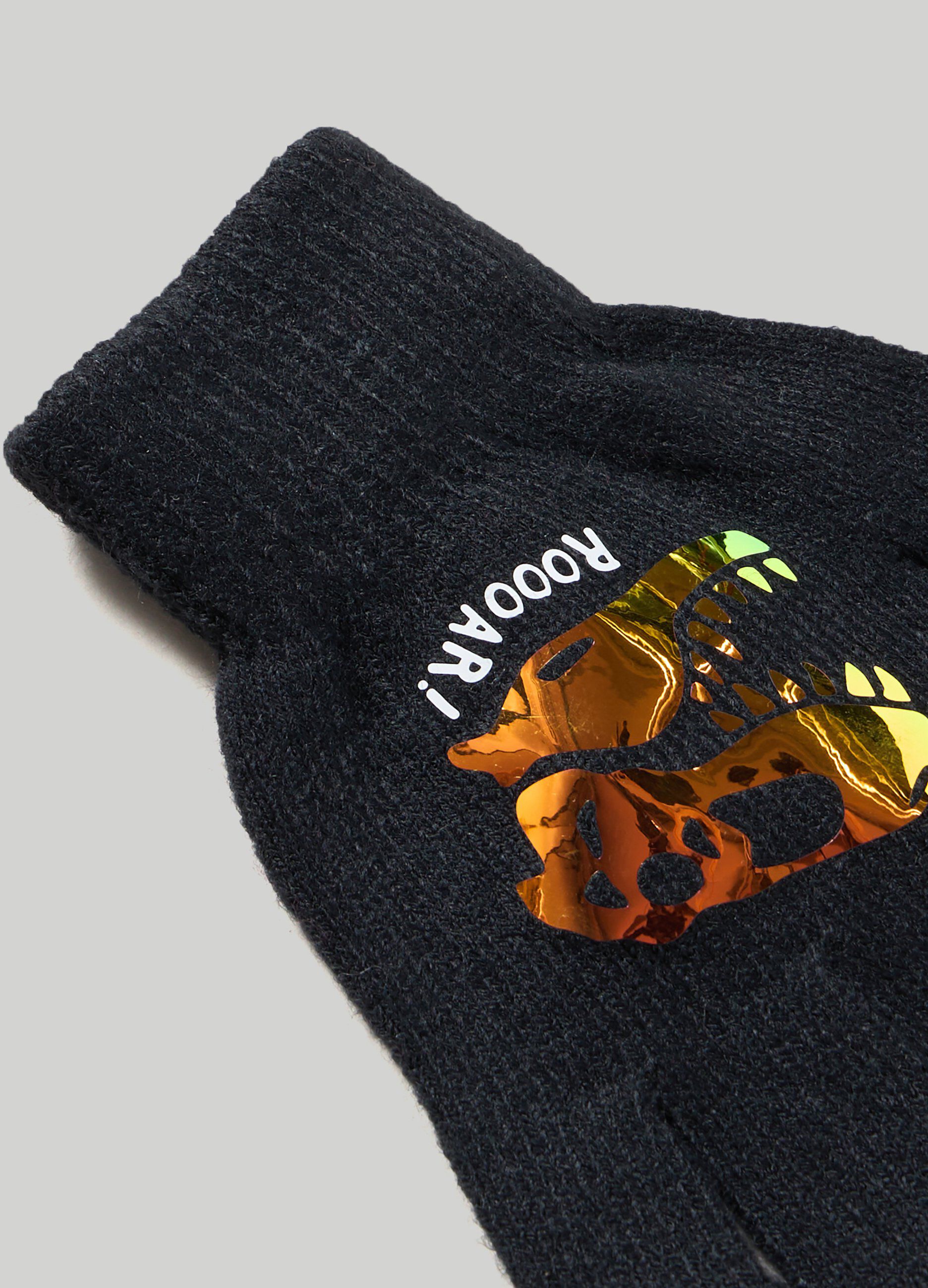 Guanti in tricot con stampa foil dinosauro_1