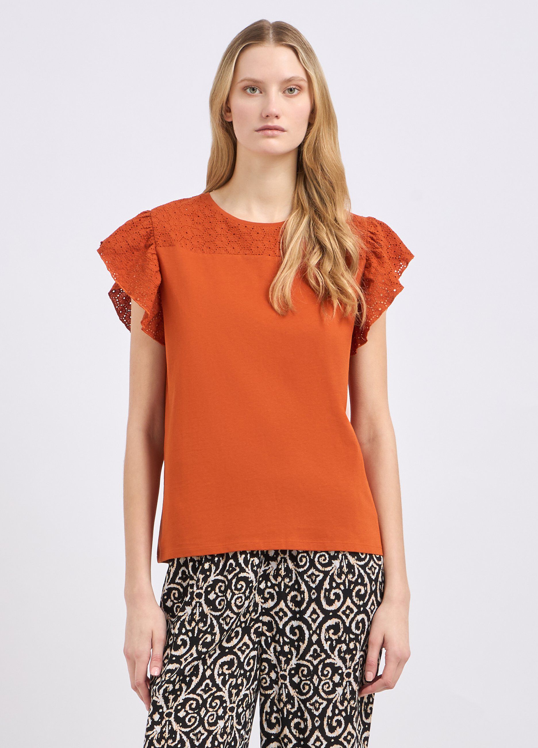 T-shirt in puro cotone con maniche ad aletta donna_0