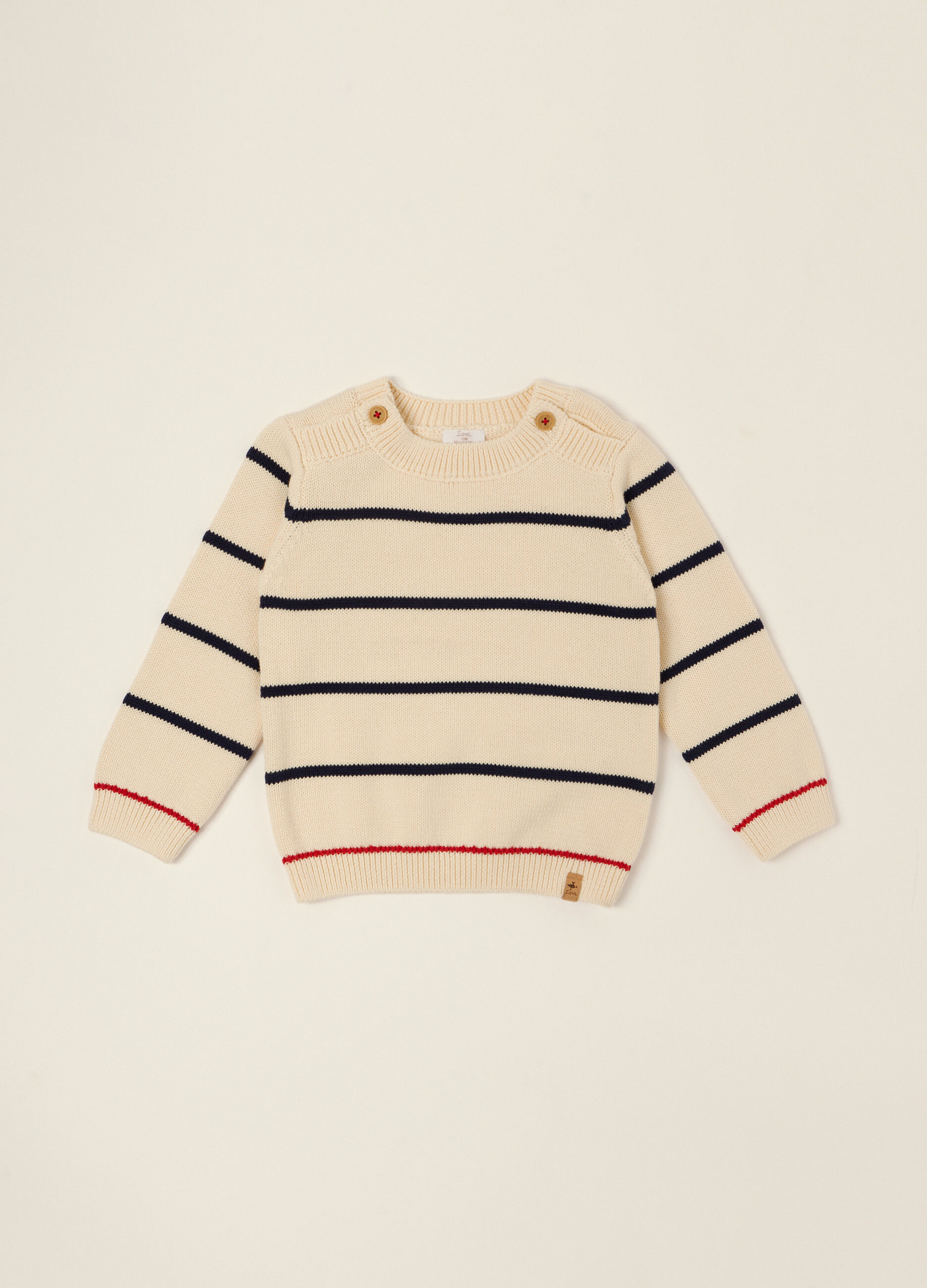 Maglione beige in misto cotone a righe_0