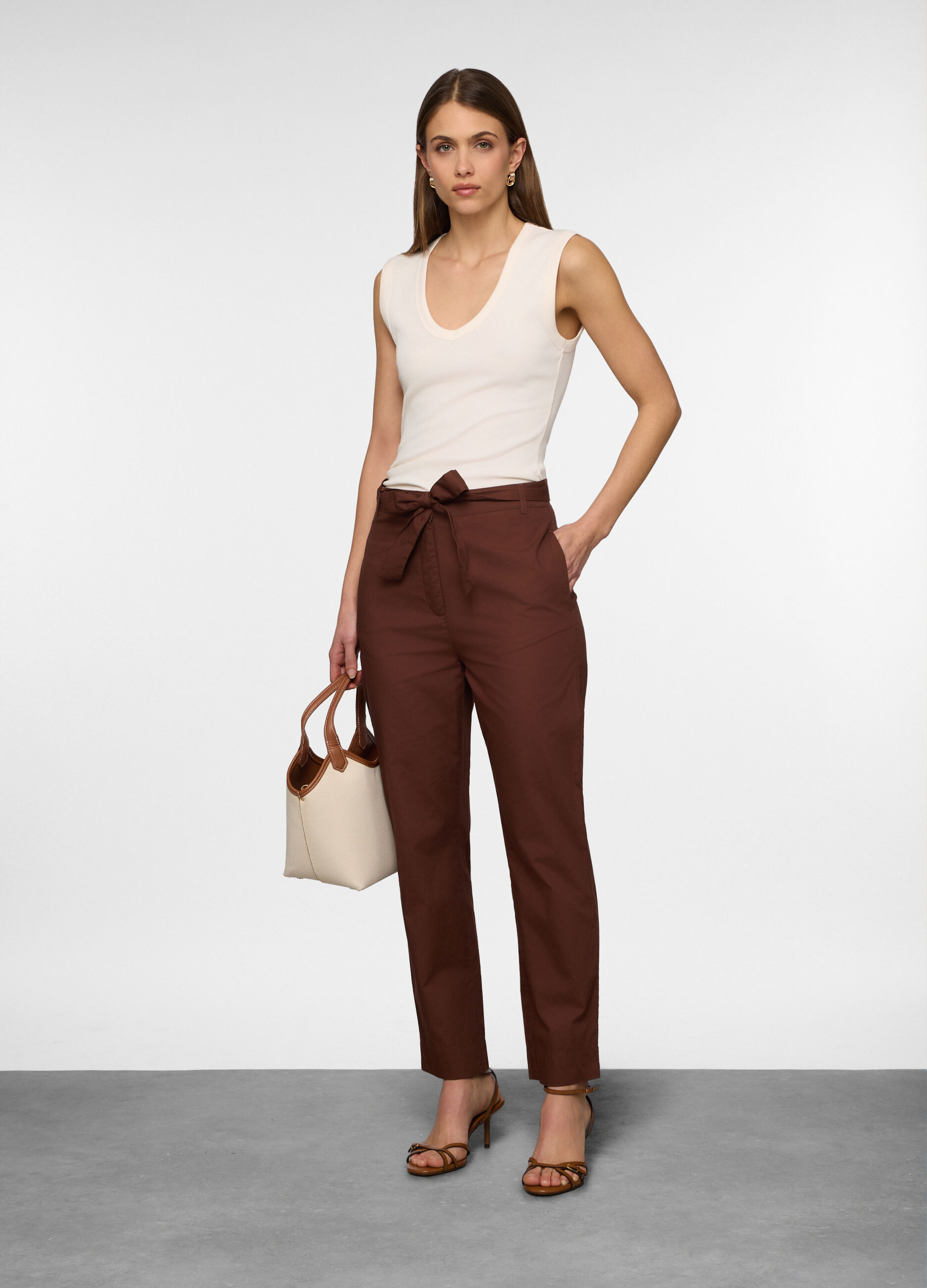 Pantaloni regular fit in popeline di puro cotone donna_0