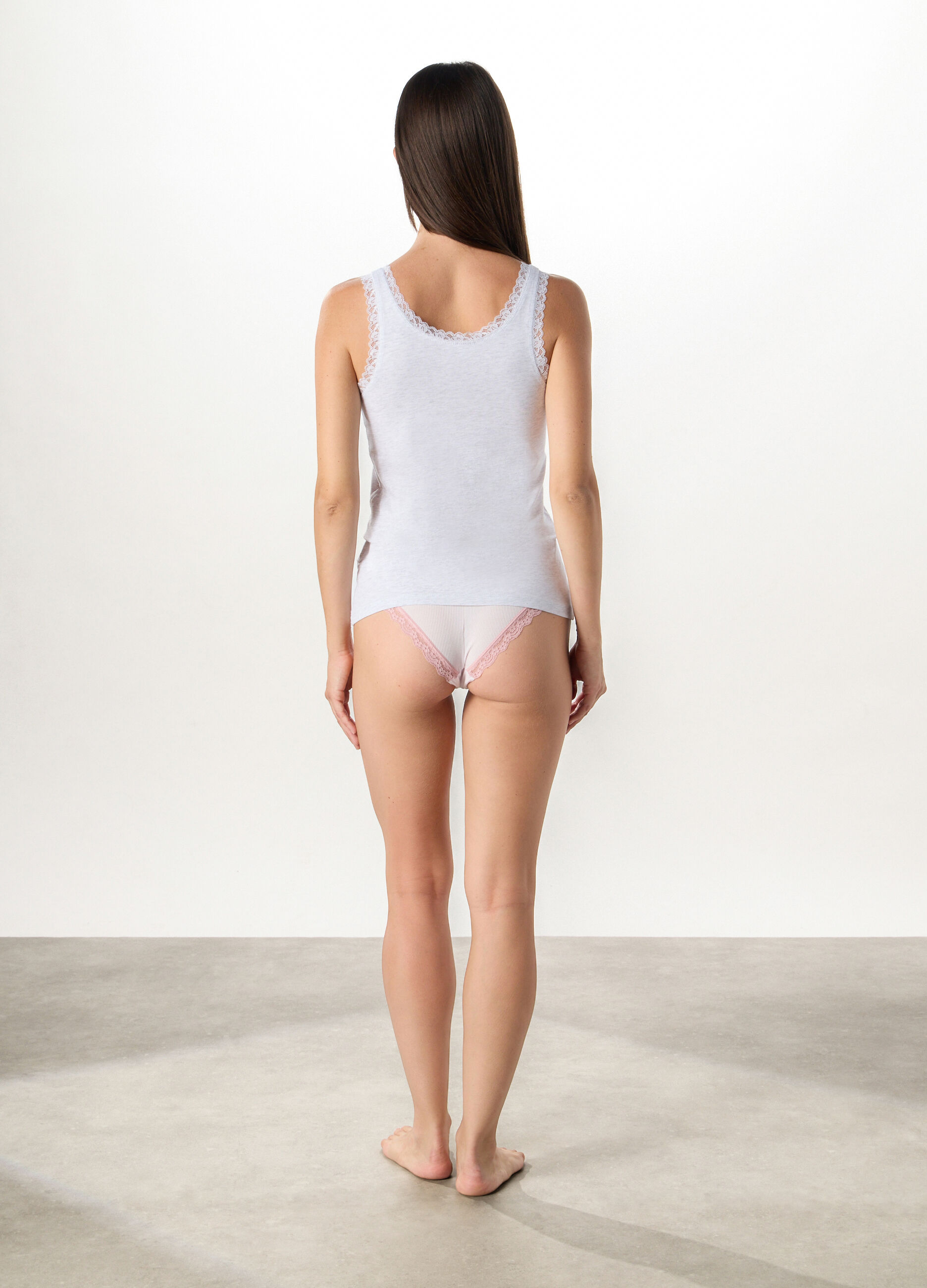 Canotta intima in cotone stretch con pizzo donna_1