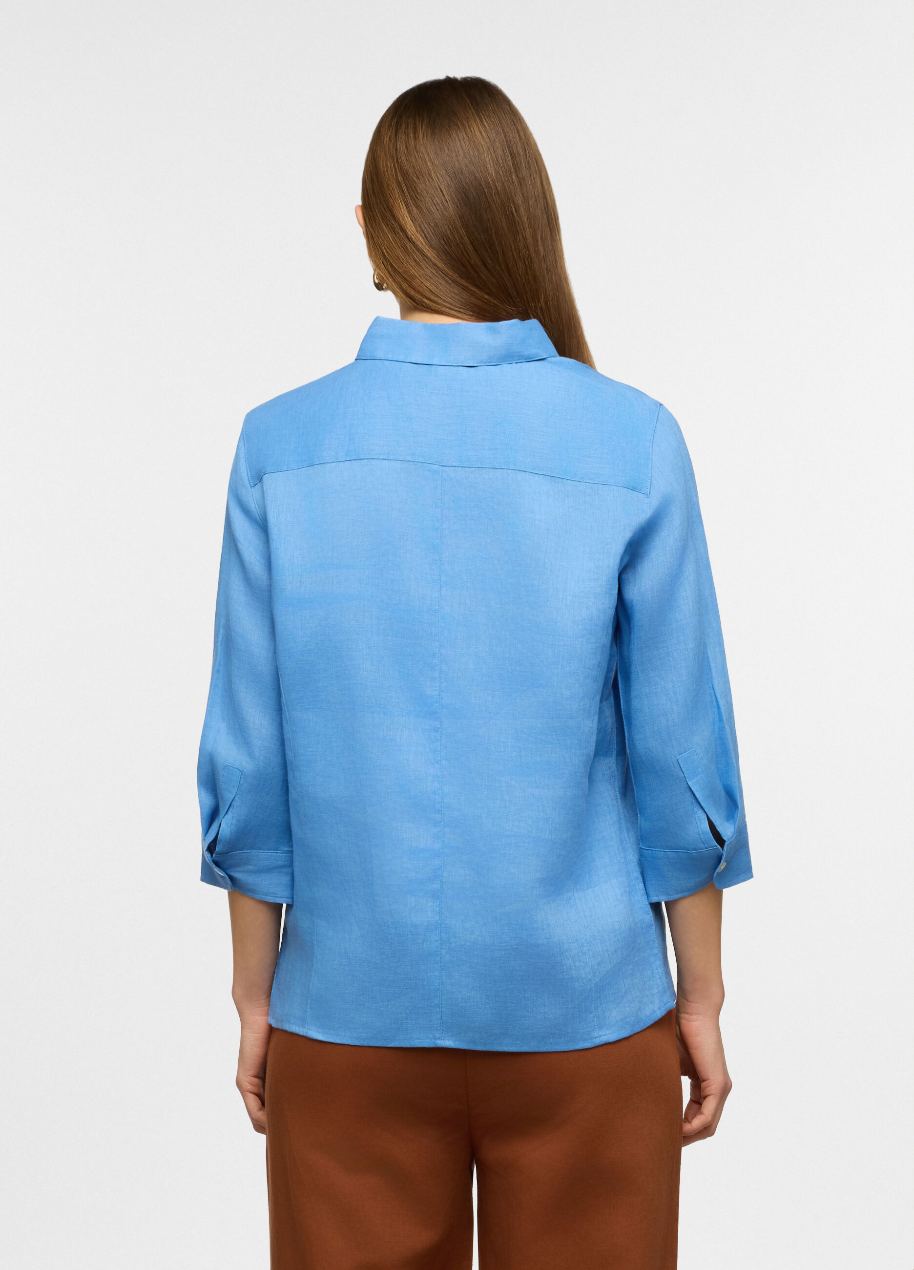 Camicia fit regular con colletto classico in puro lino donna_1