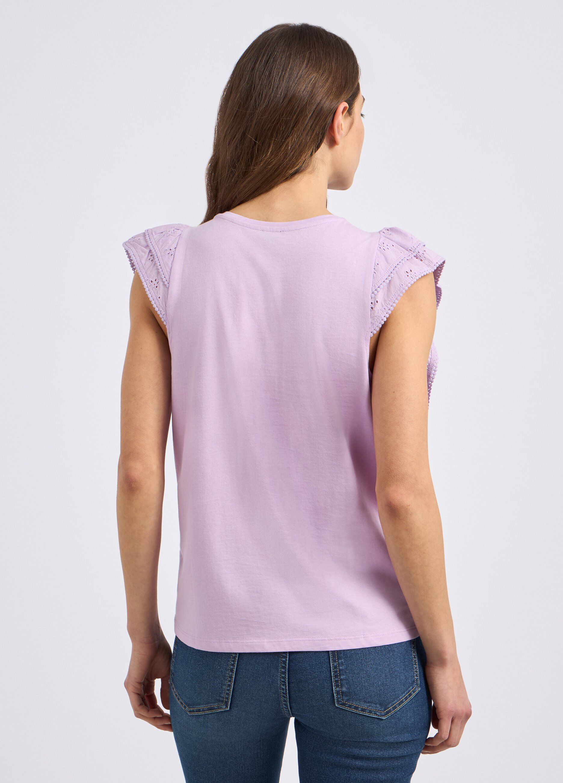 T-shirt in puro cotone con inserti in sangallo donna_1