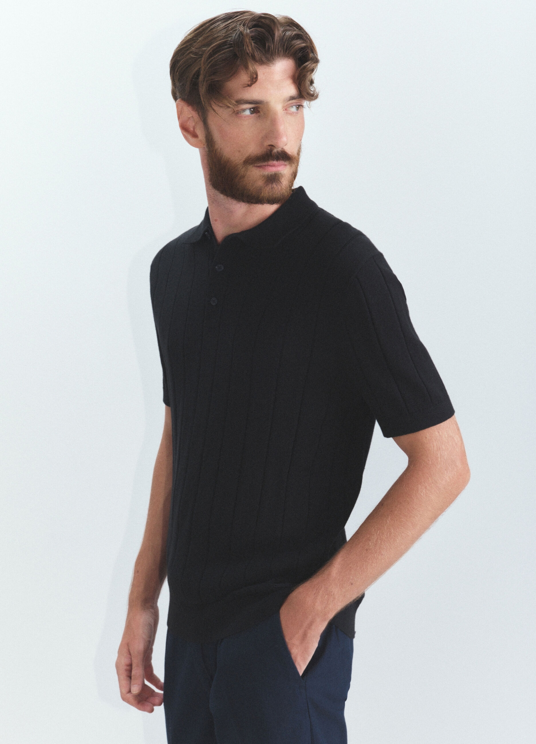 Polo a maniche corte in maglia a costa piatta uomo