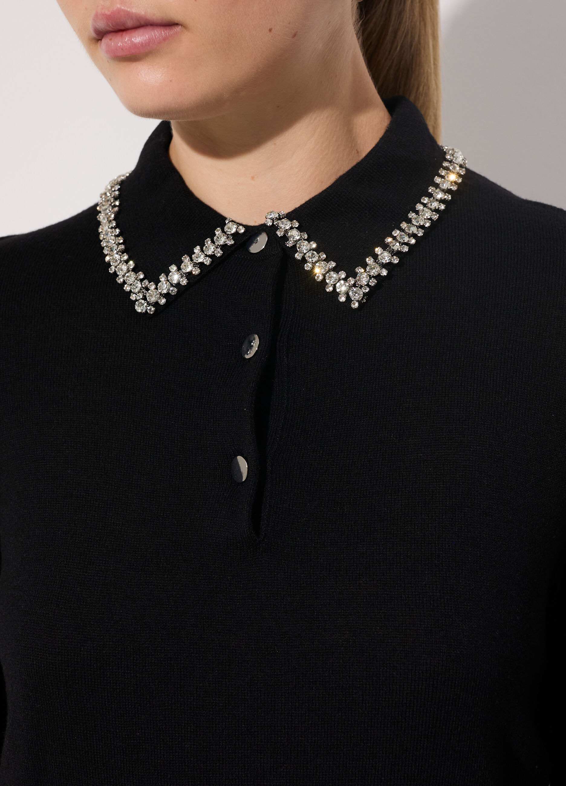 Polo in tricot misto lana a manica lunga donna_3