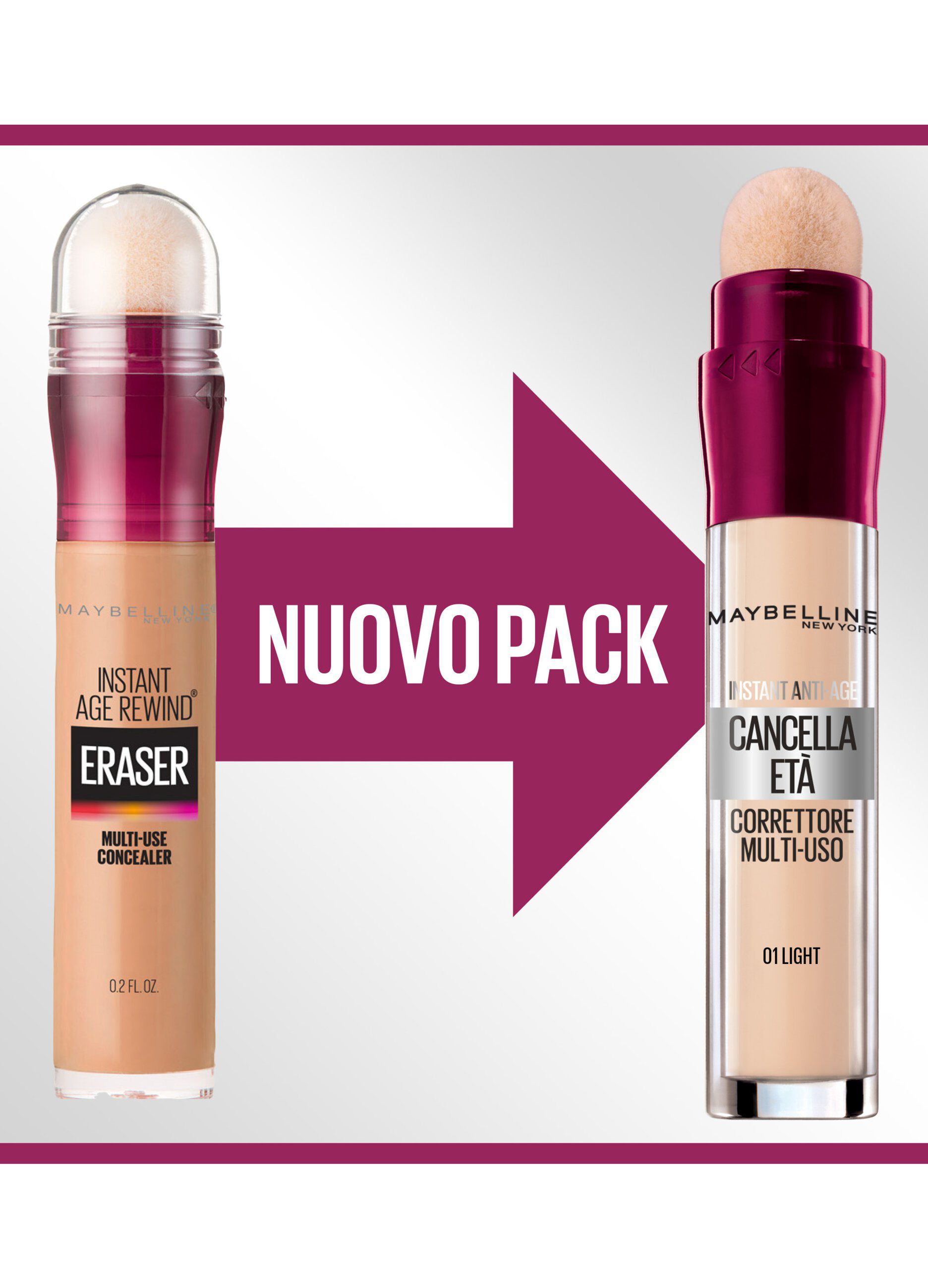 Maybelline New York Correttore Liquido Il Cancella Età, con Bacche di Goji e Haloxyl, Copre Occhiaie e Piccole Rughe, 01 Light, 6.8 ml.