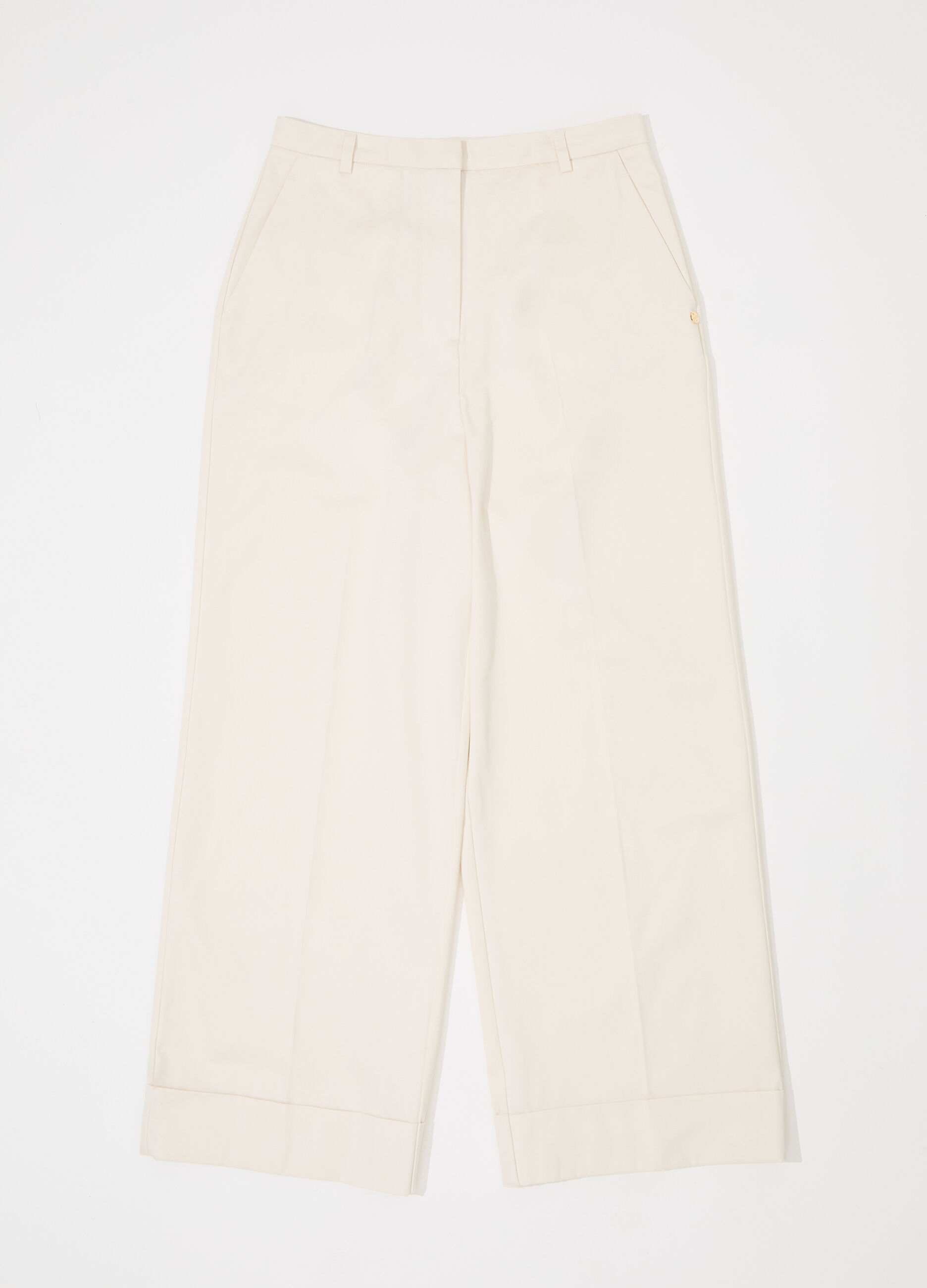 Pantalone palazzo in gabardine di puro cotone donna_4