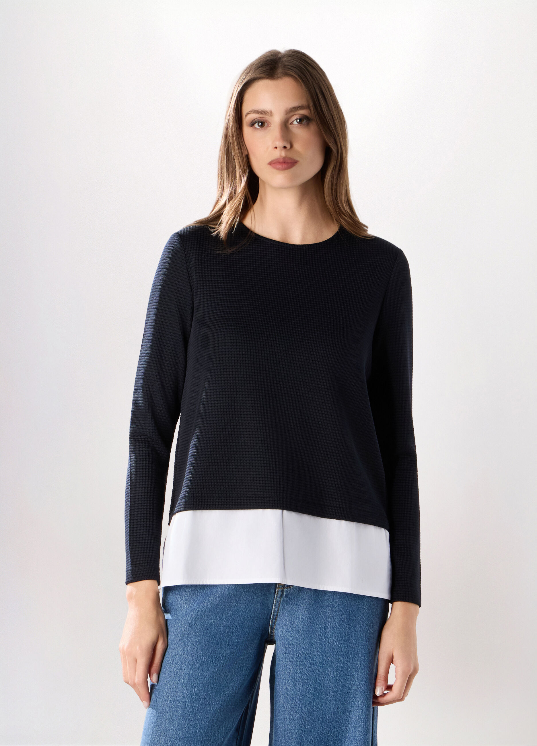 T-shirt jacquard con inserto donna_0