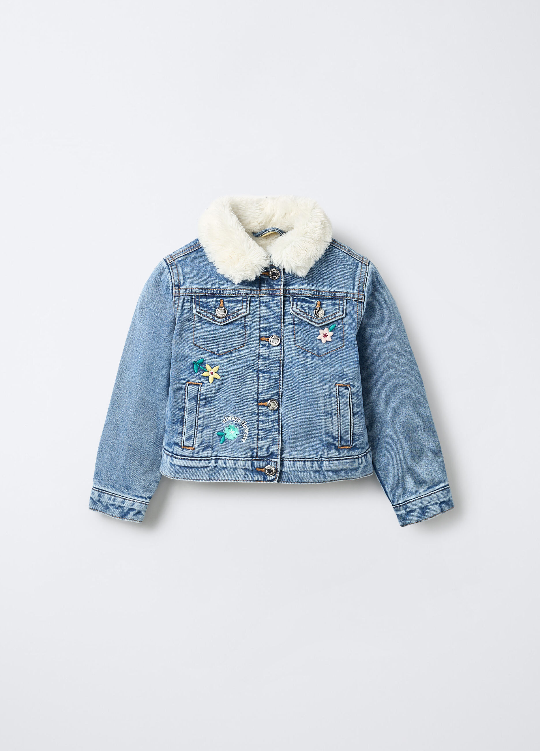 Giacca in denim ed eco fur bambina_0