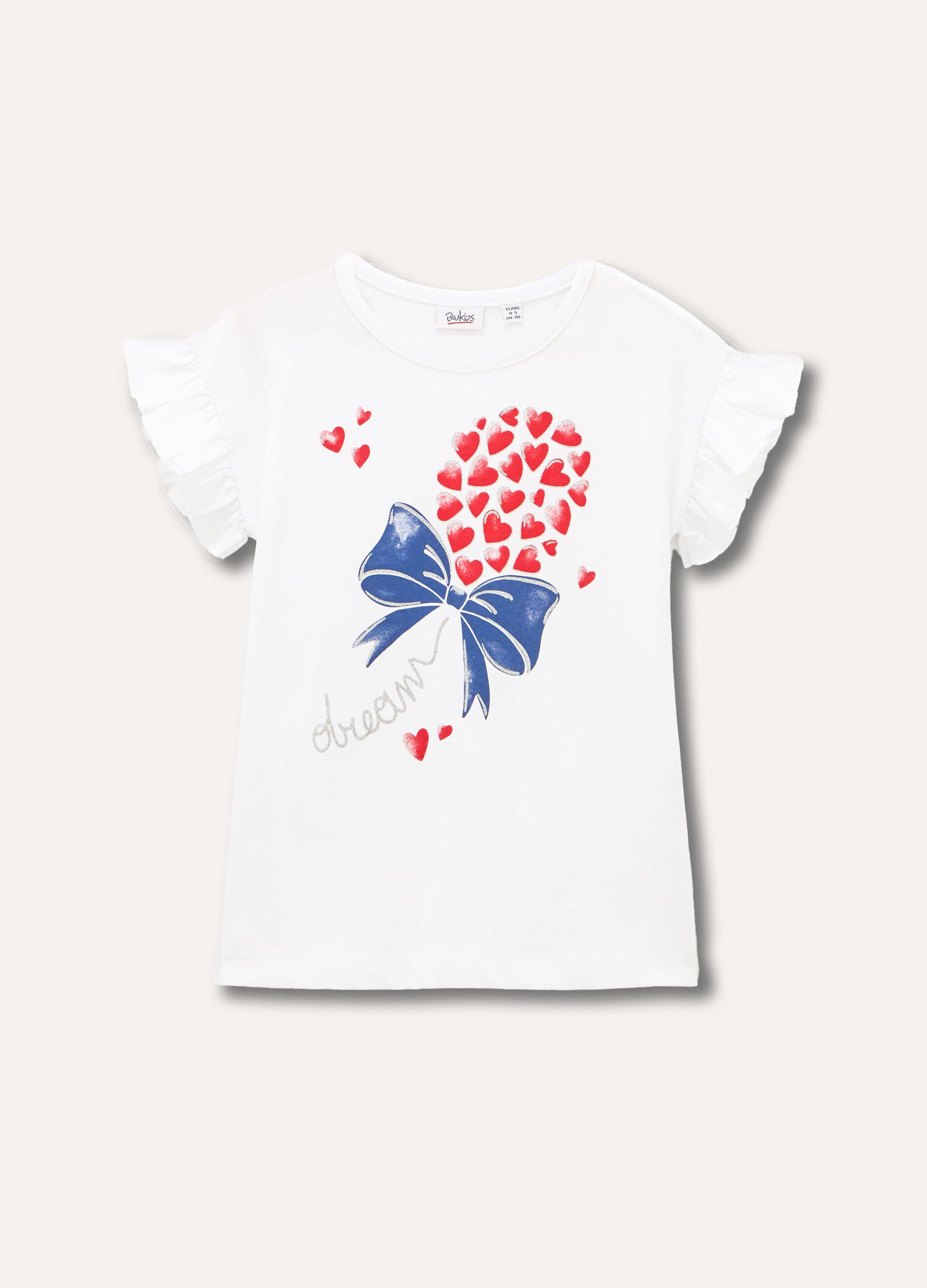 T-shirt in puro cotone con rouches bambina_0