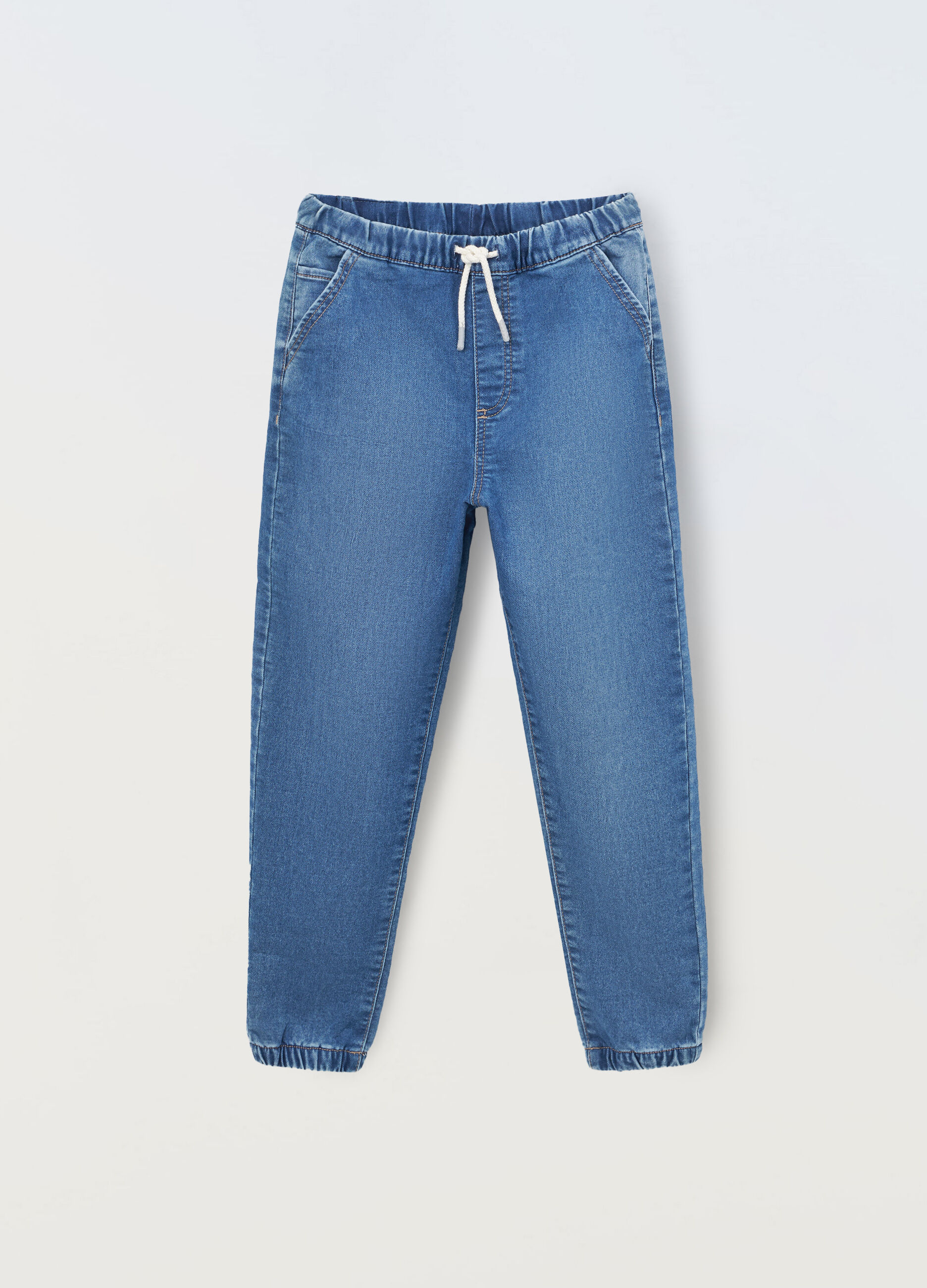 Jogger in denim di misto cotone ragazzo_0