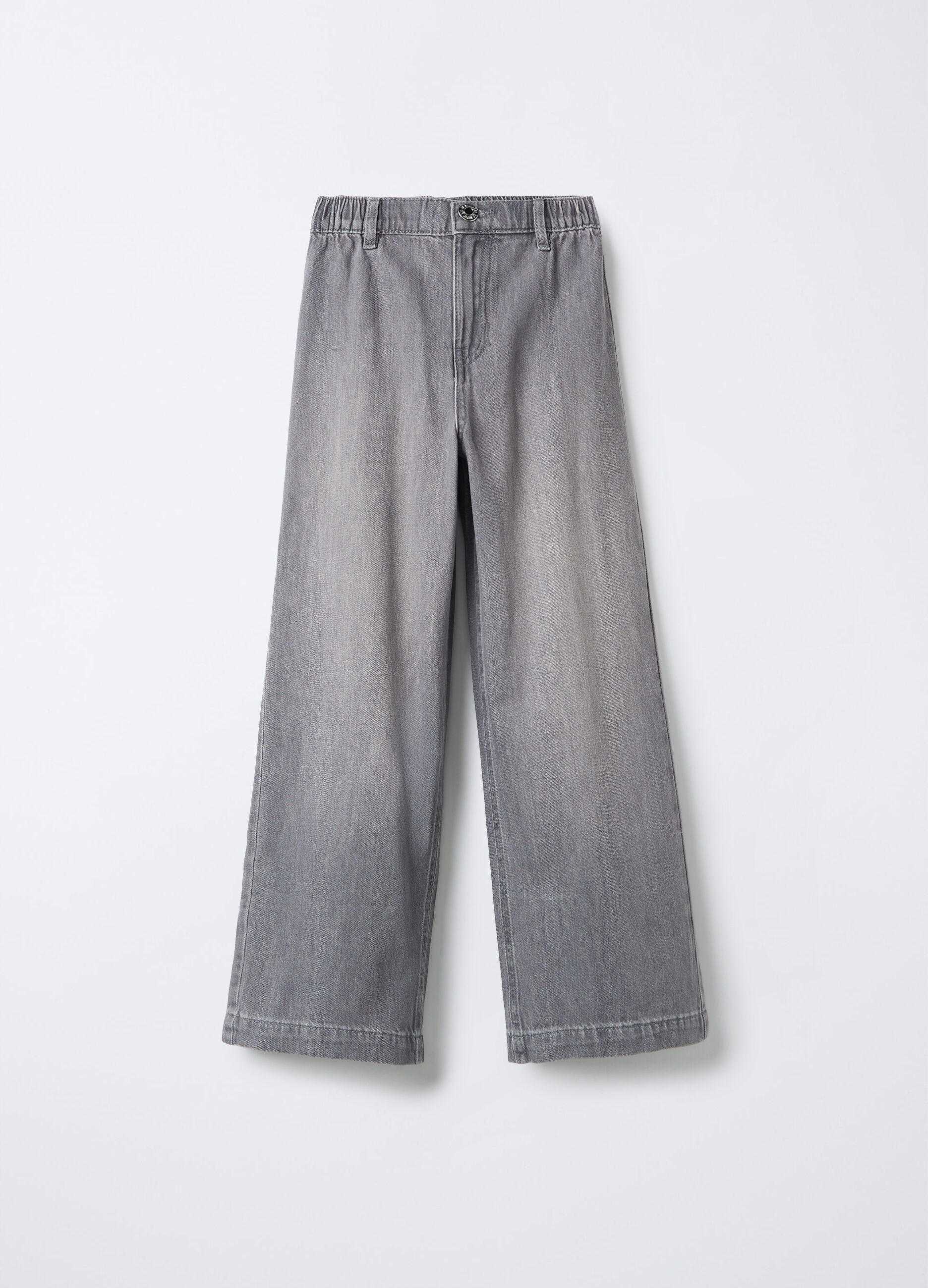 Pantaloni in denim di cotone misto viscosa Wide Leg ragazza_0