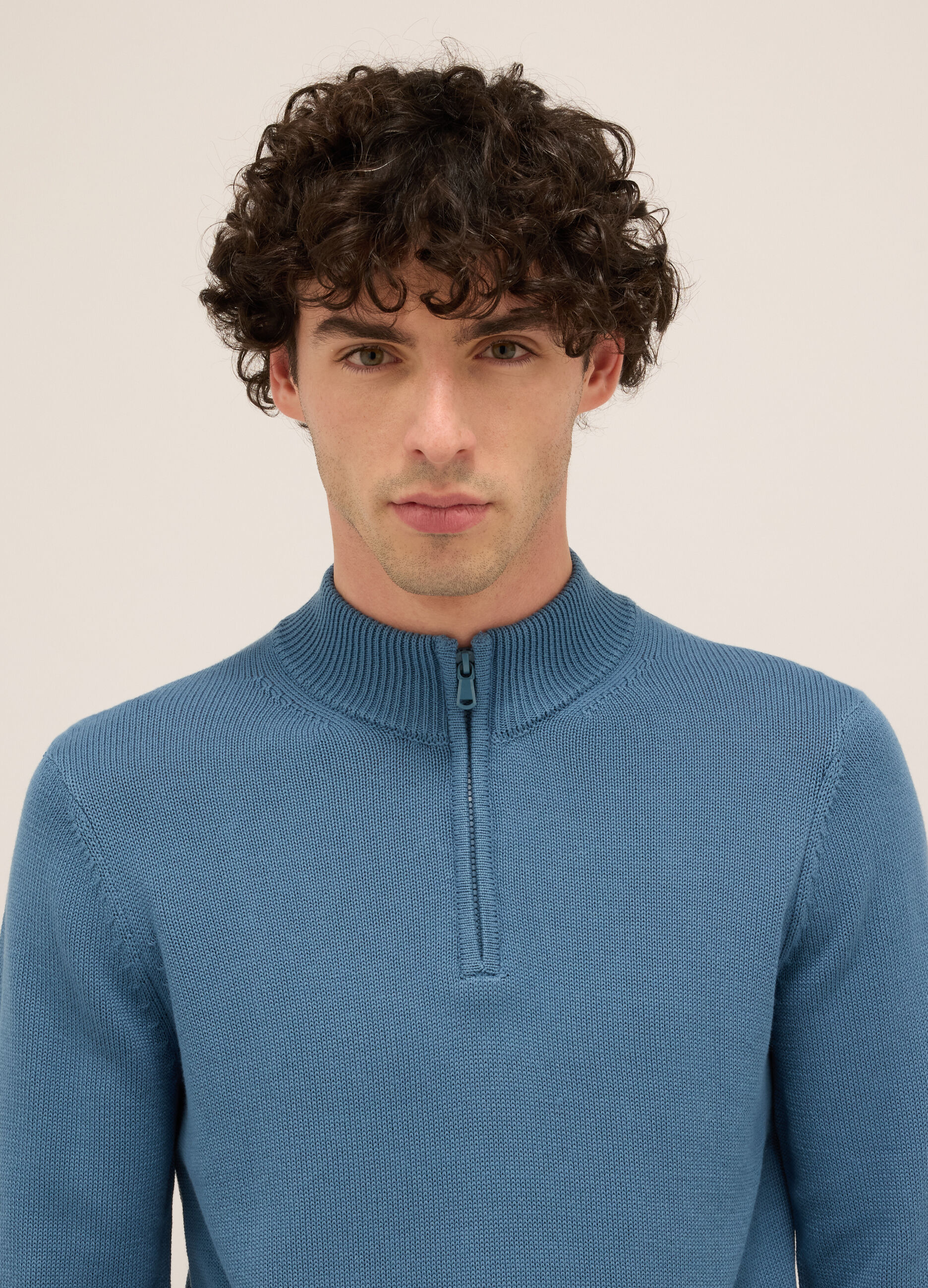 Maglione lupetto con mezza zip in misto cotone uomo