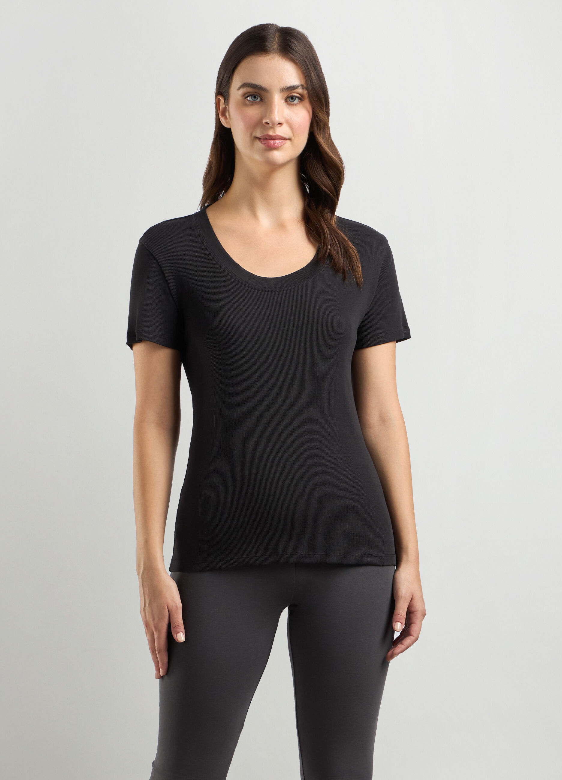 T-shirt in costina di puro cotone donna_0