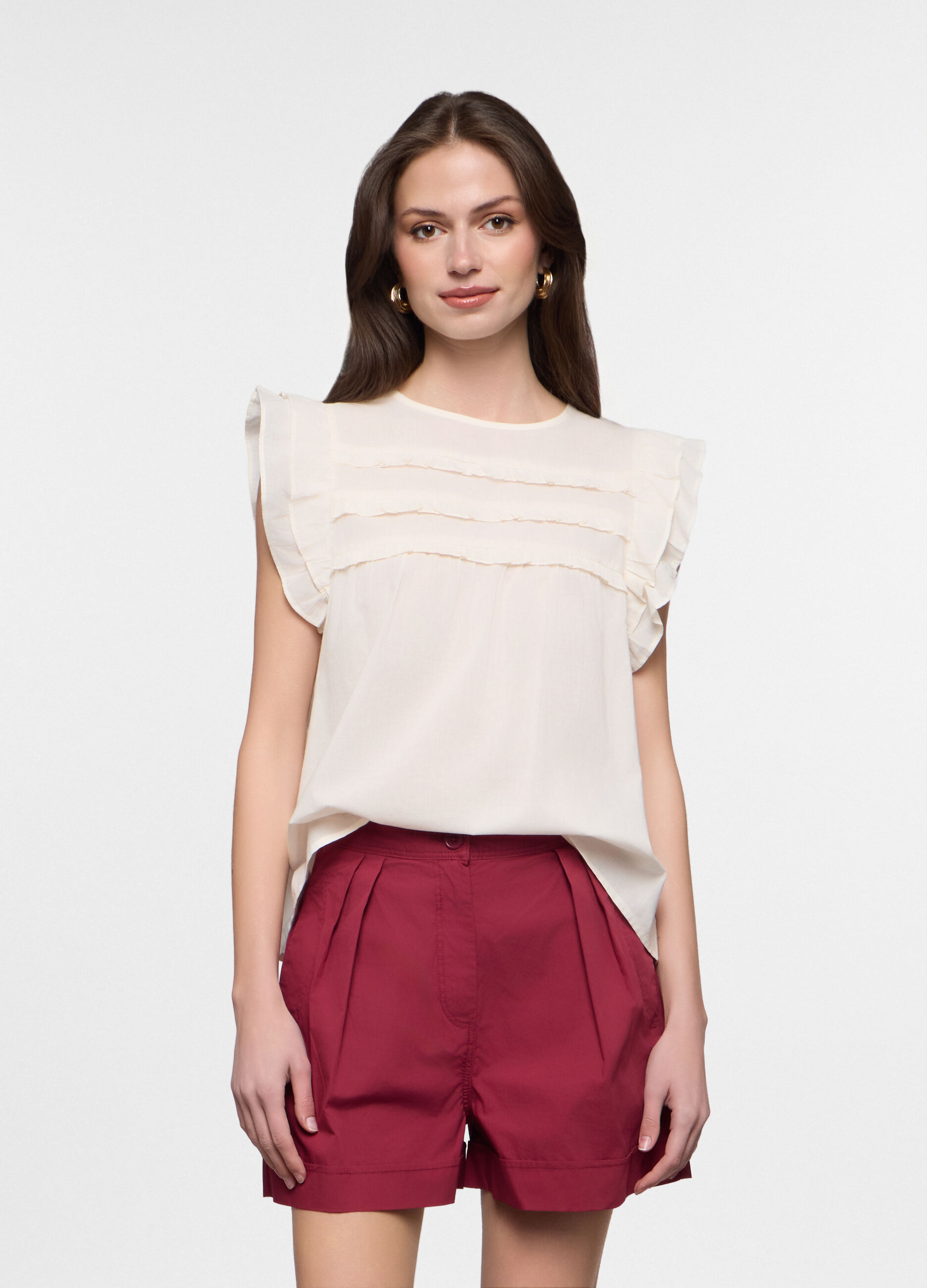 Blusa fit regular girocollo in puro cotone donna_0