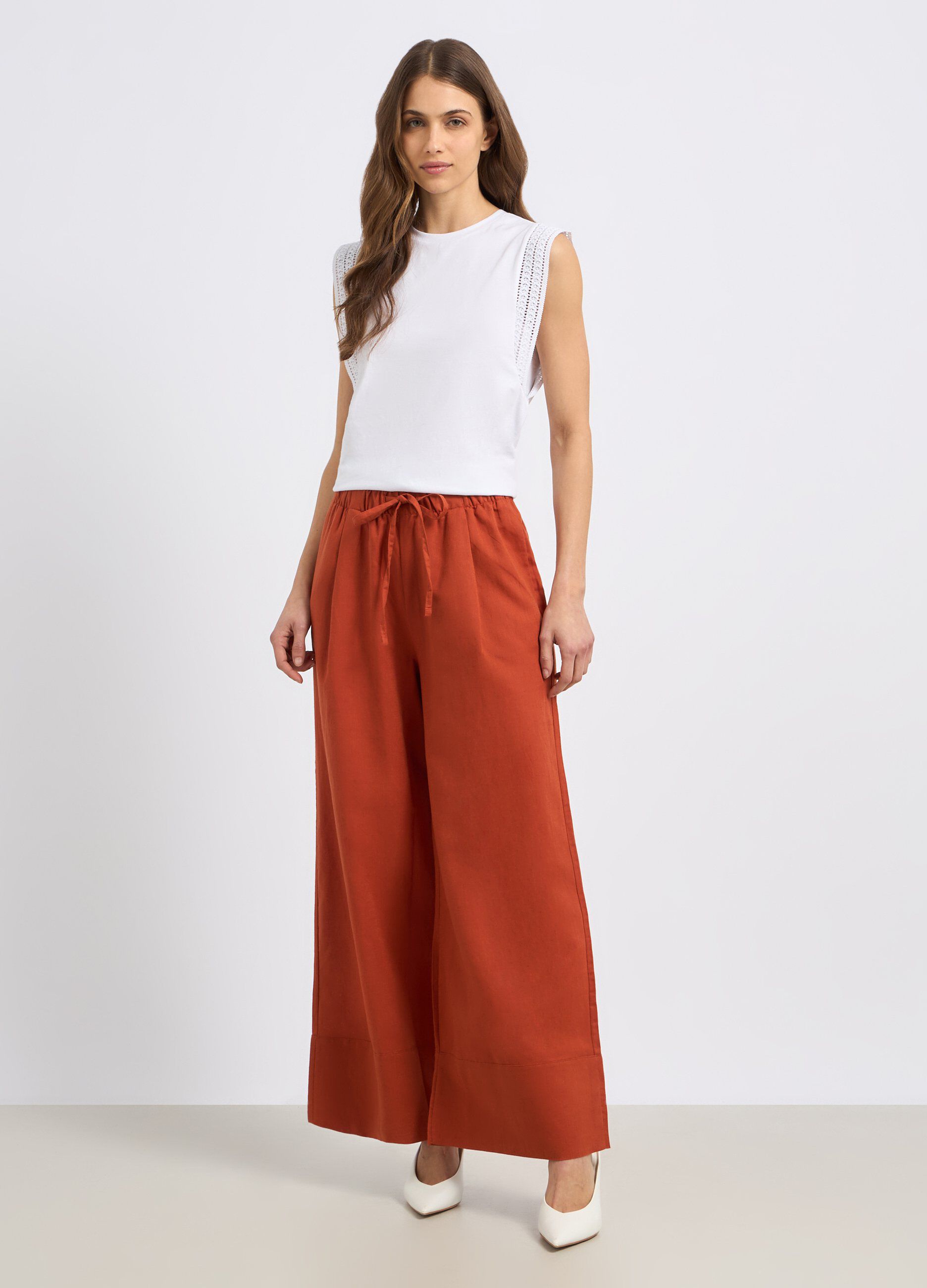 Pantaloni palazzo in misto lino donna_0