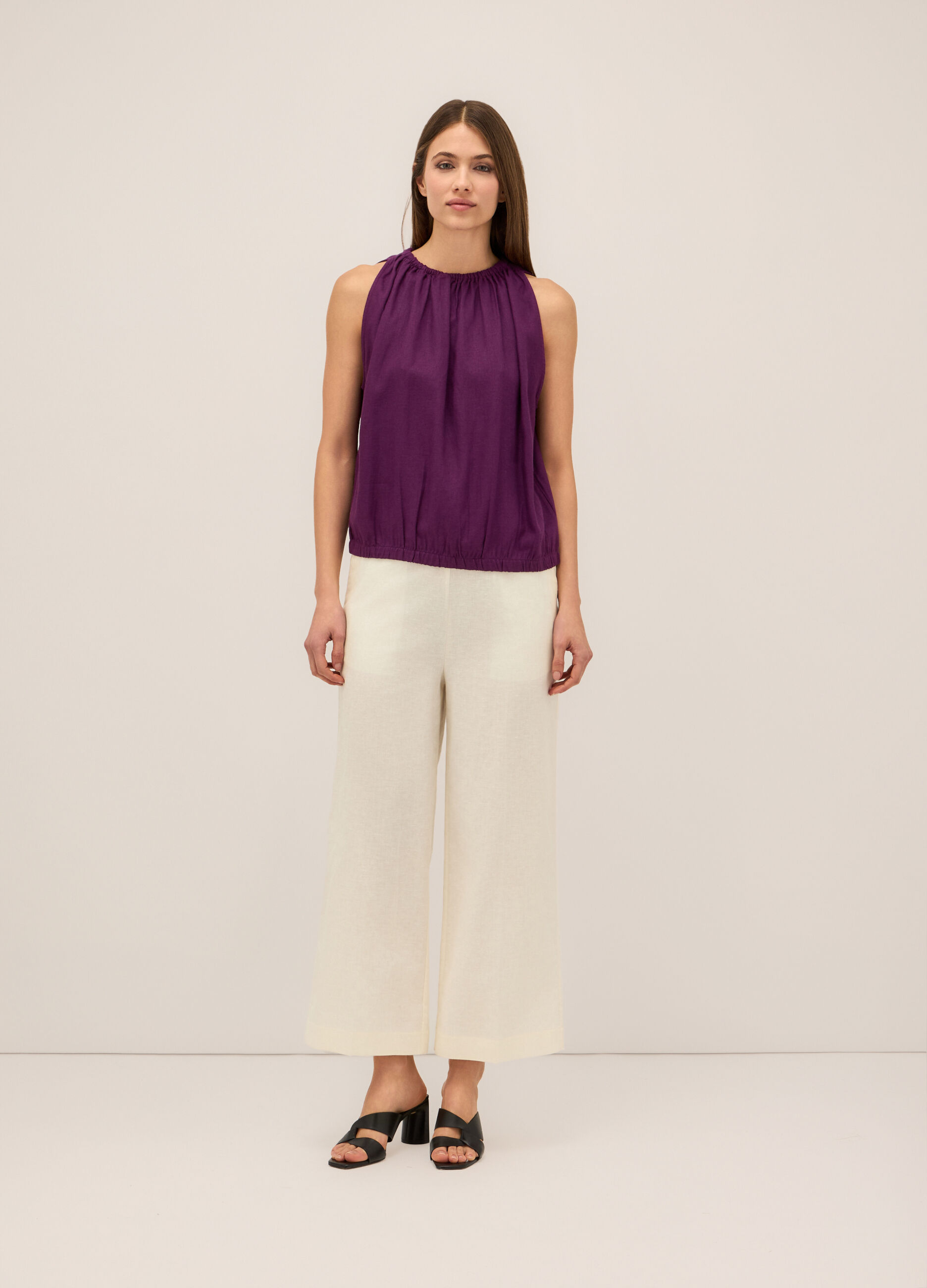 Pantaloni palazzo misto lino donna_0