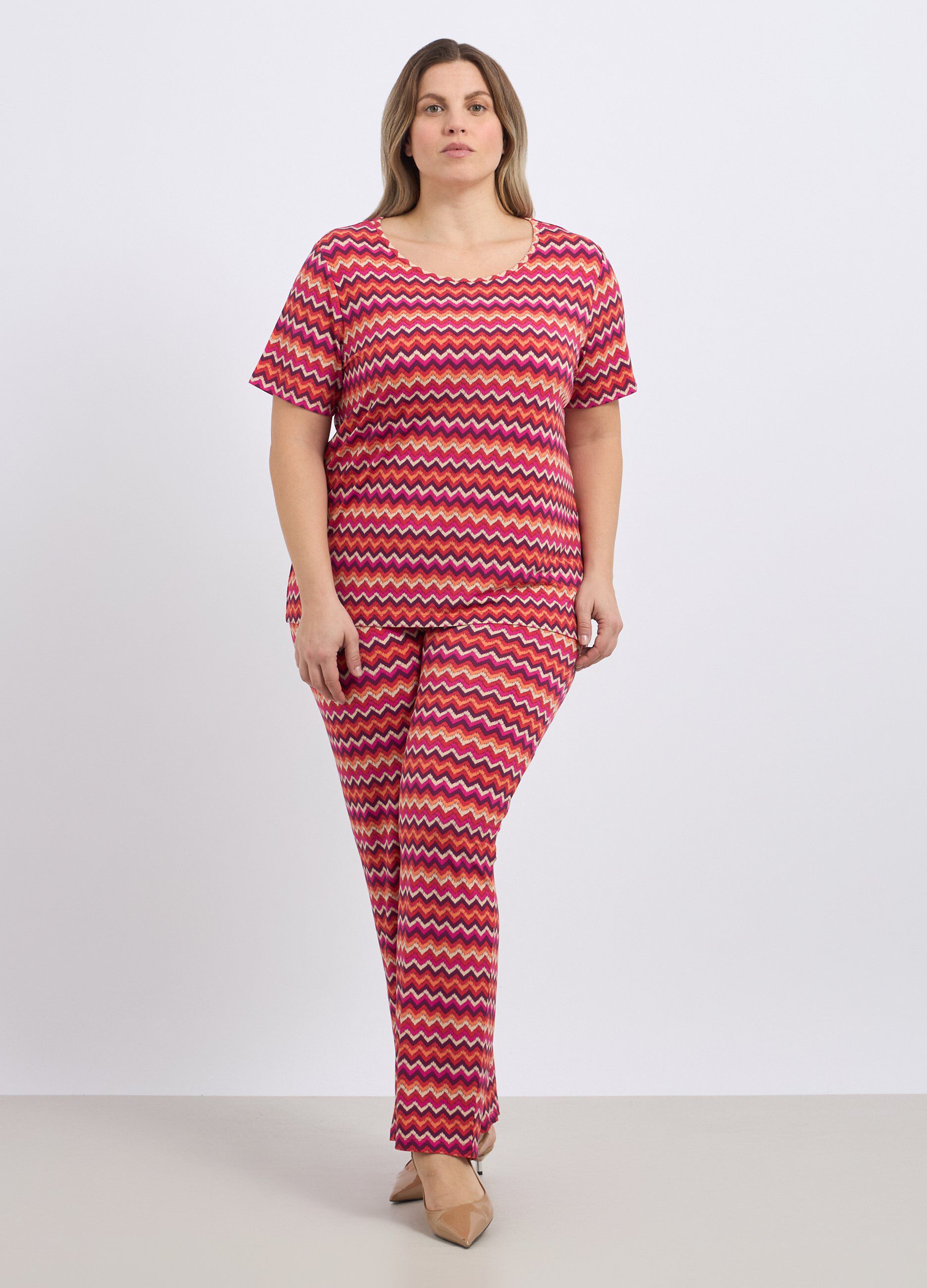 Pantaloni stretch con stampa all over donna curvy_0