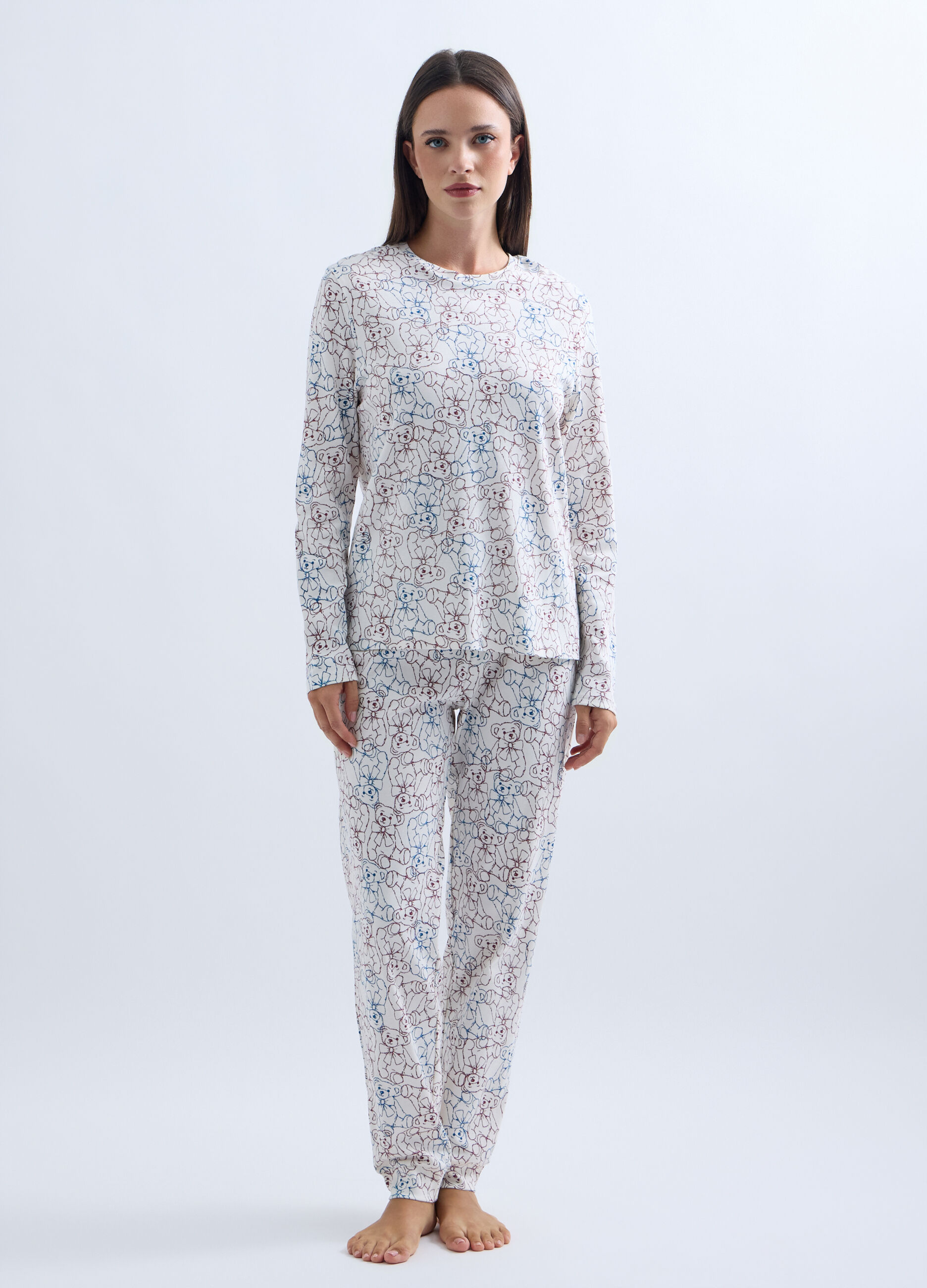 Set pigiama lungo in interlock di puro cotone donna_0