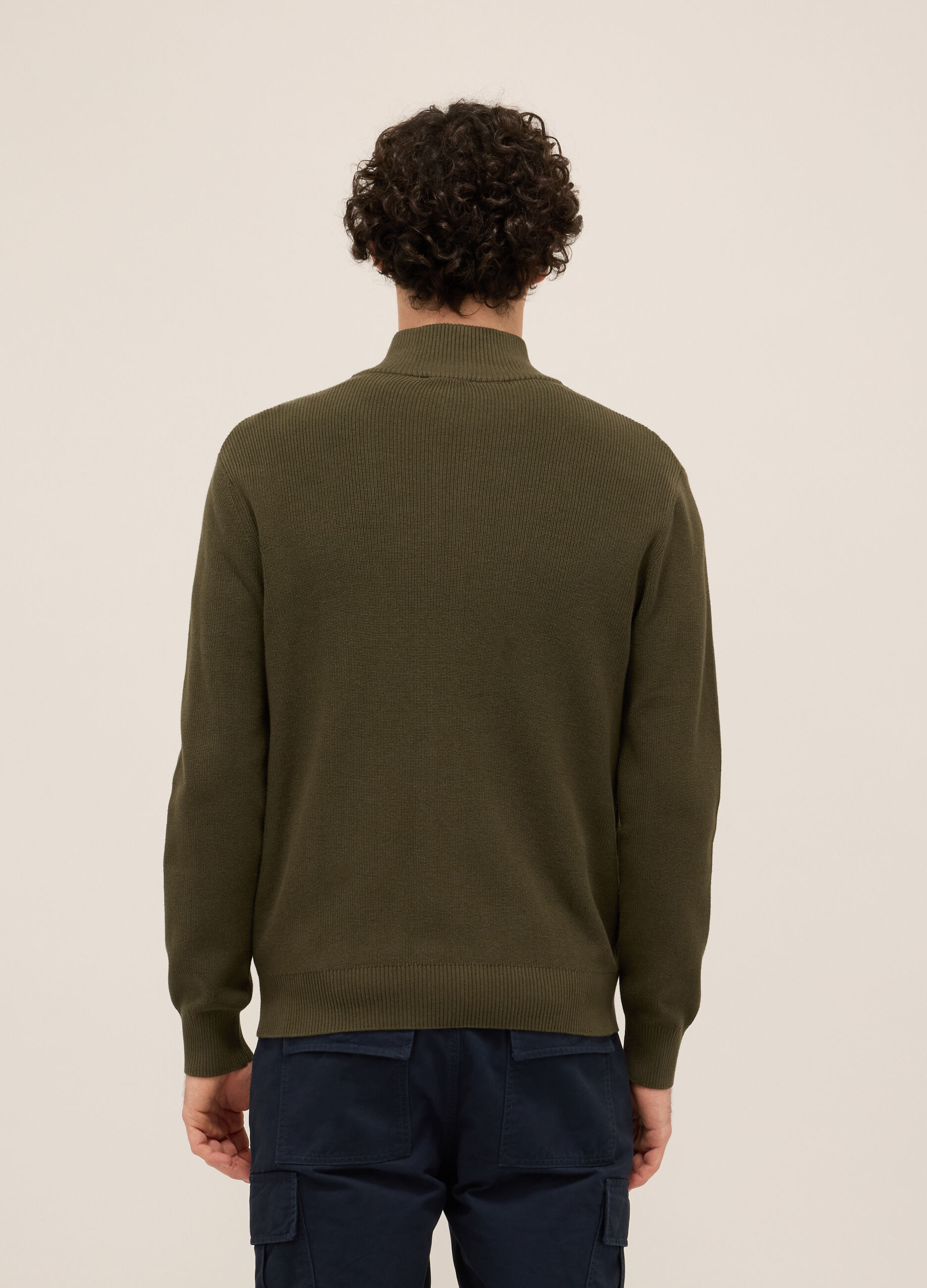 Cardigan lupetto con zip in puro cotone uomo