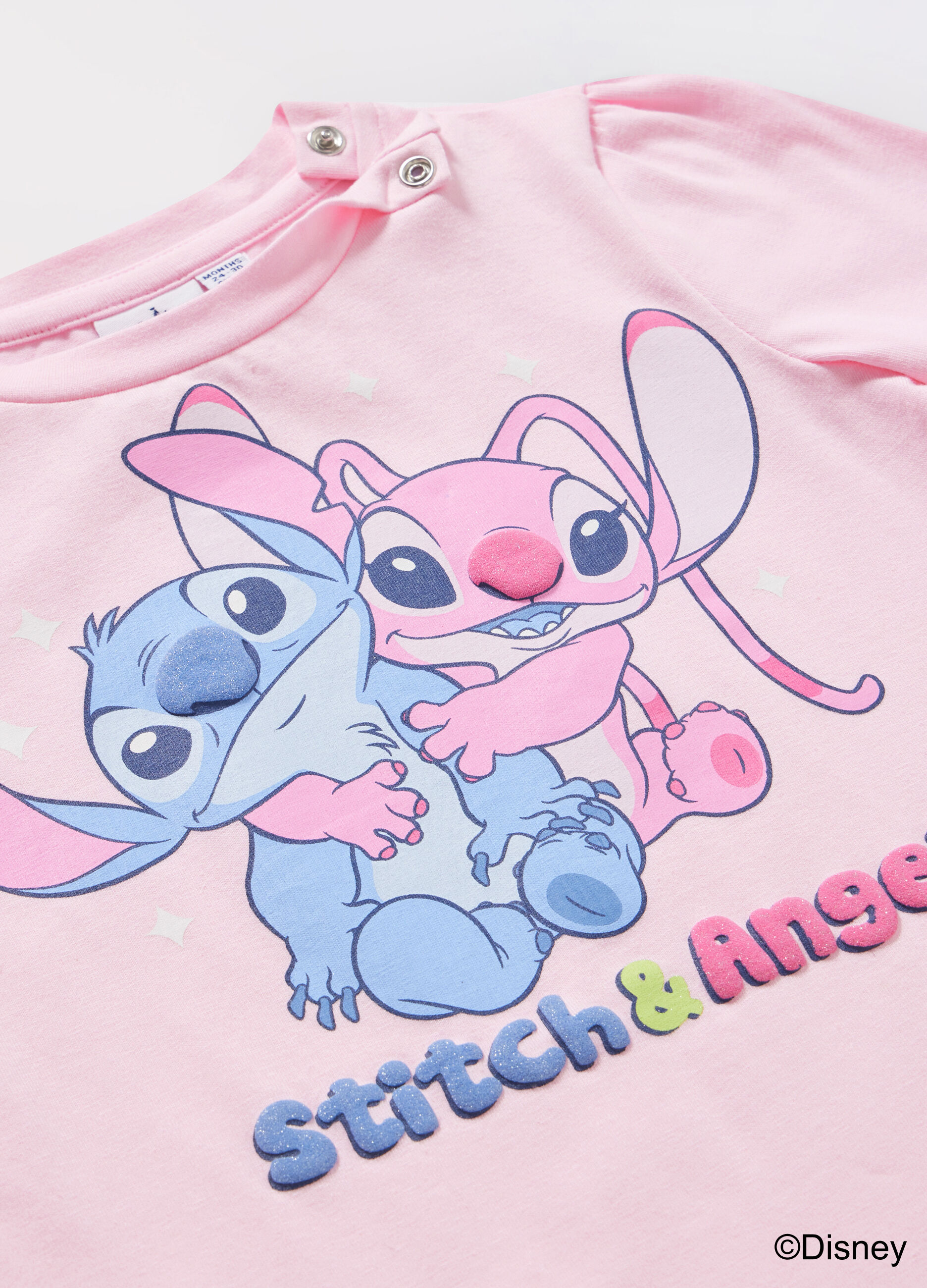 T-shirt Stitch & Angel in cotone stretch neonata_1