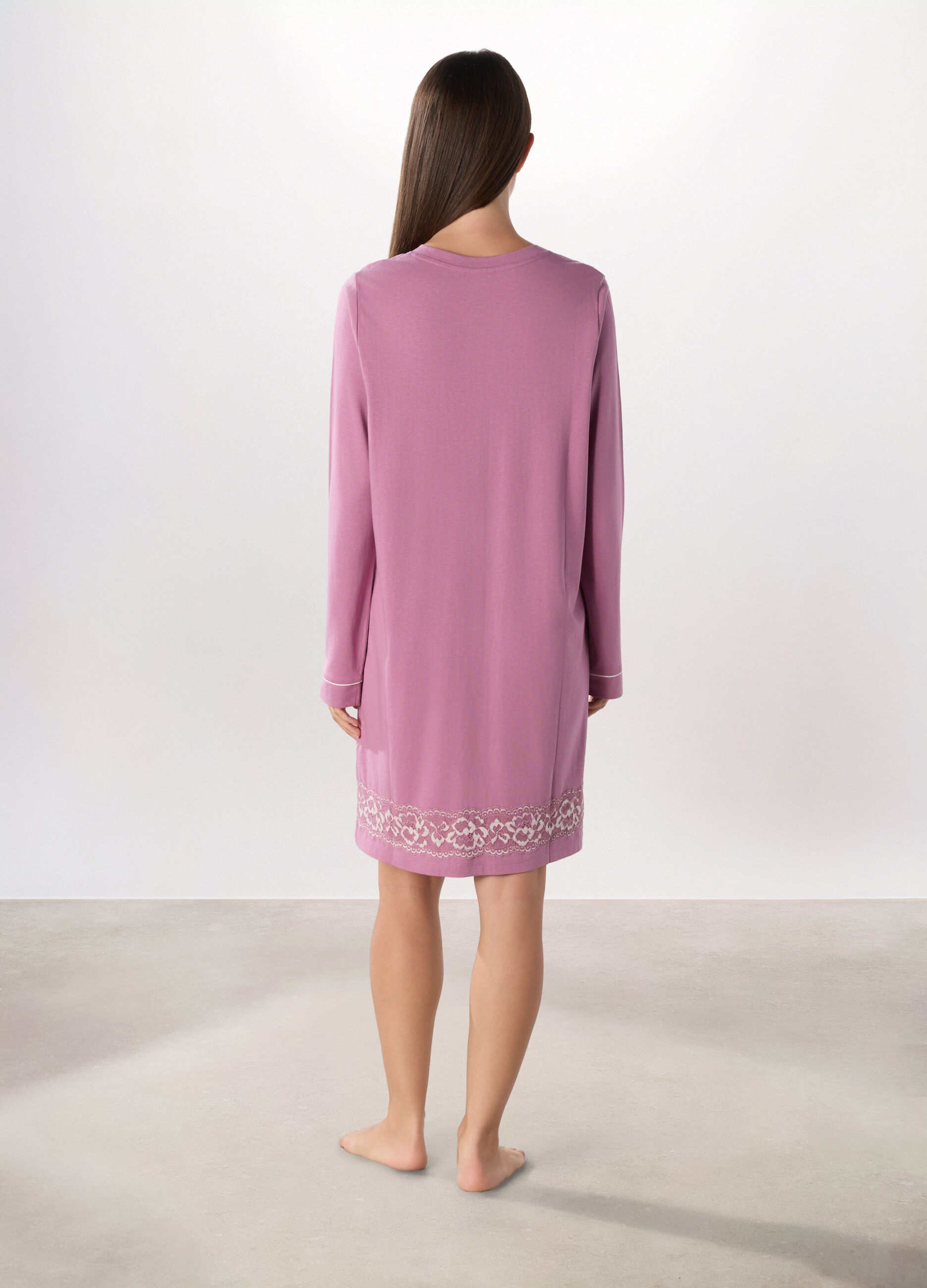 Camicia da notte in cotone con pizzo donna_1