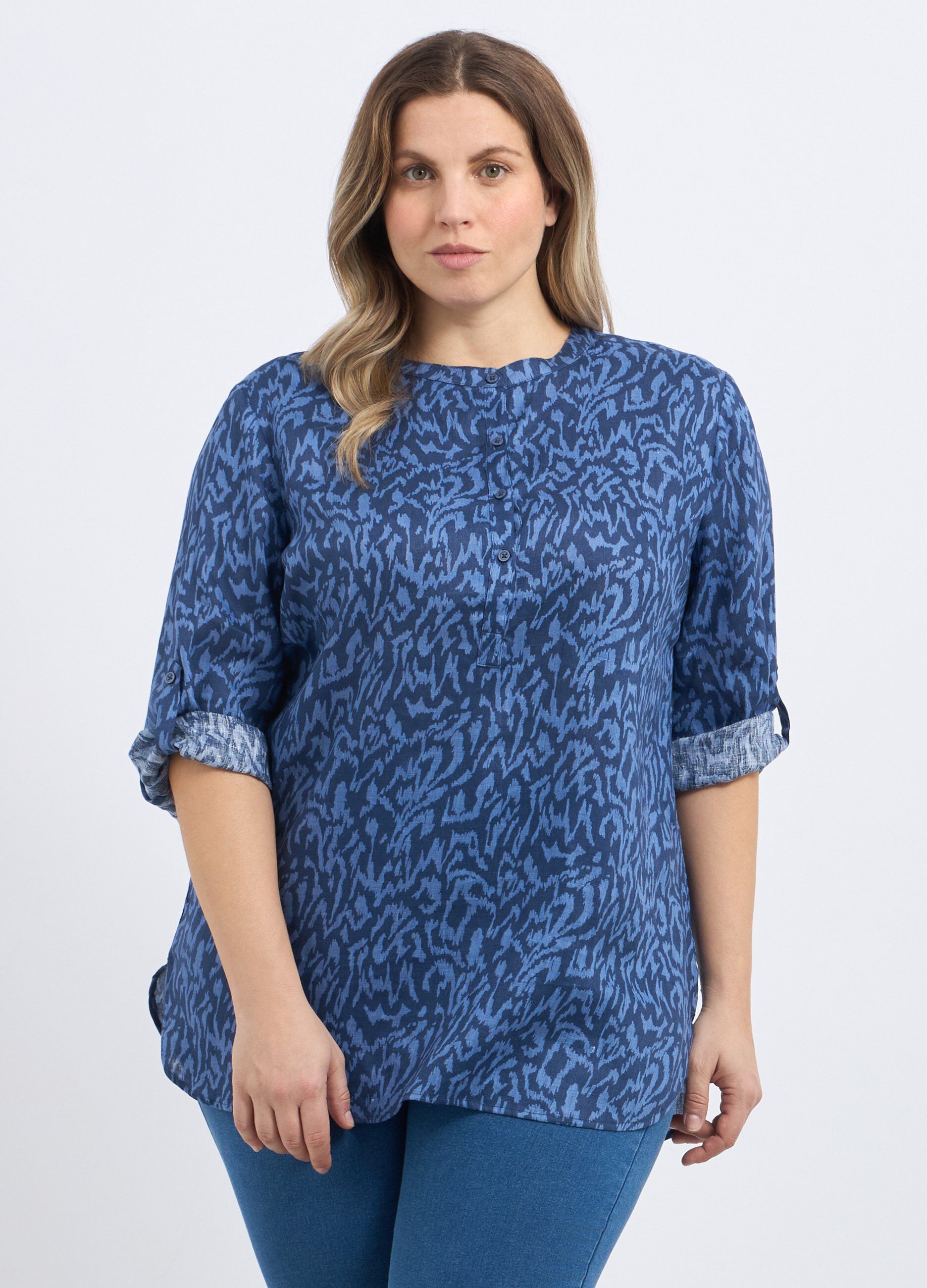 Blusa in puro lino con stampa donna curvy_0