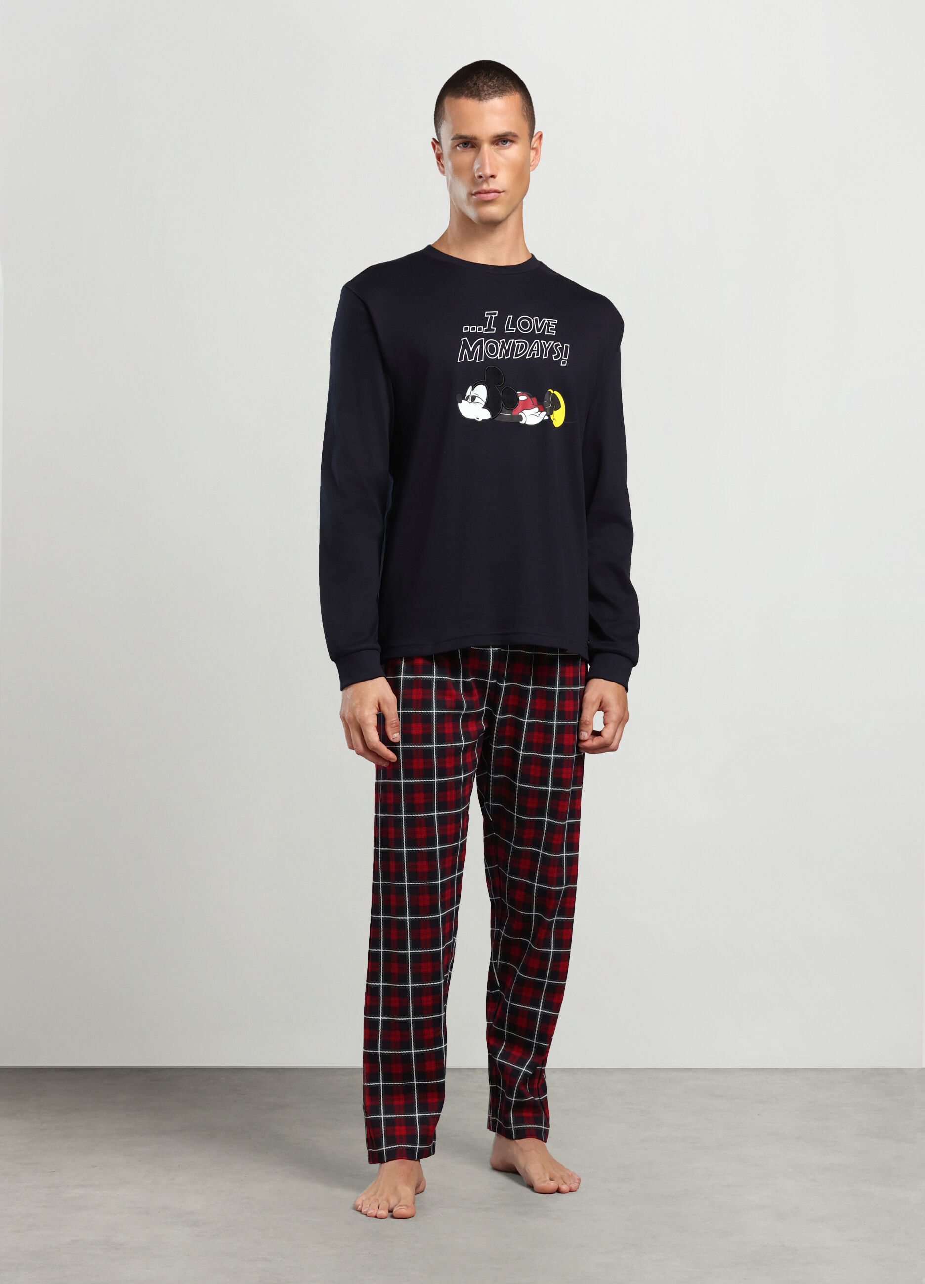 Pigiama lungo con stampa in puro cotone uomo_0