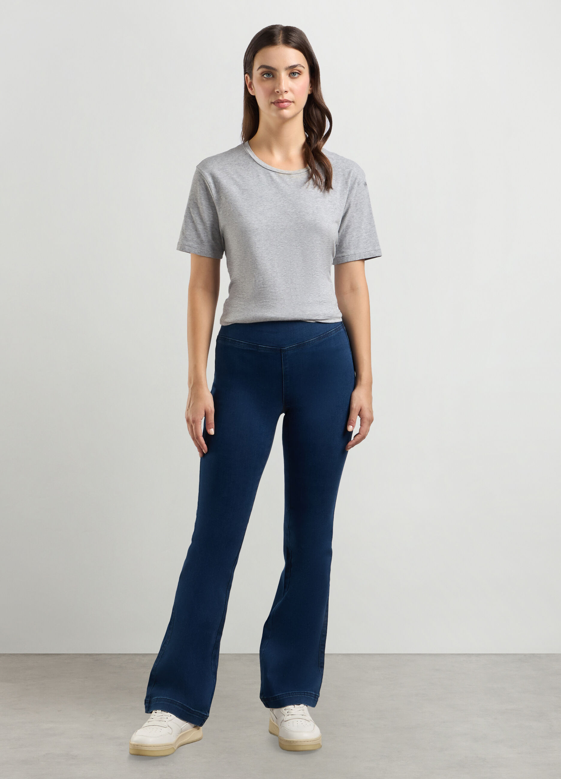 Jeggings in denim di misto cotone stretch flare fit donna_0