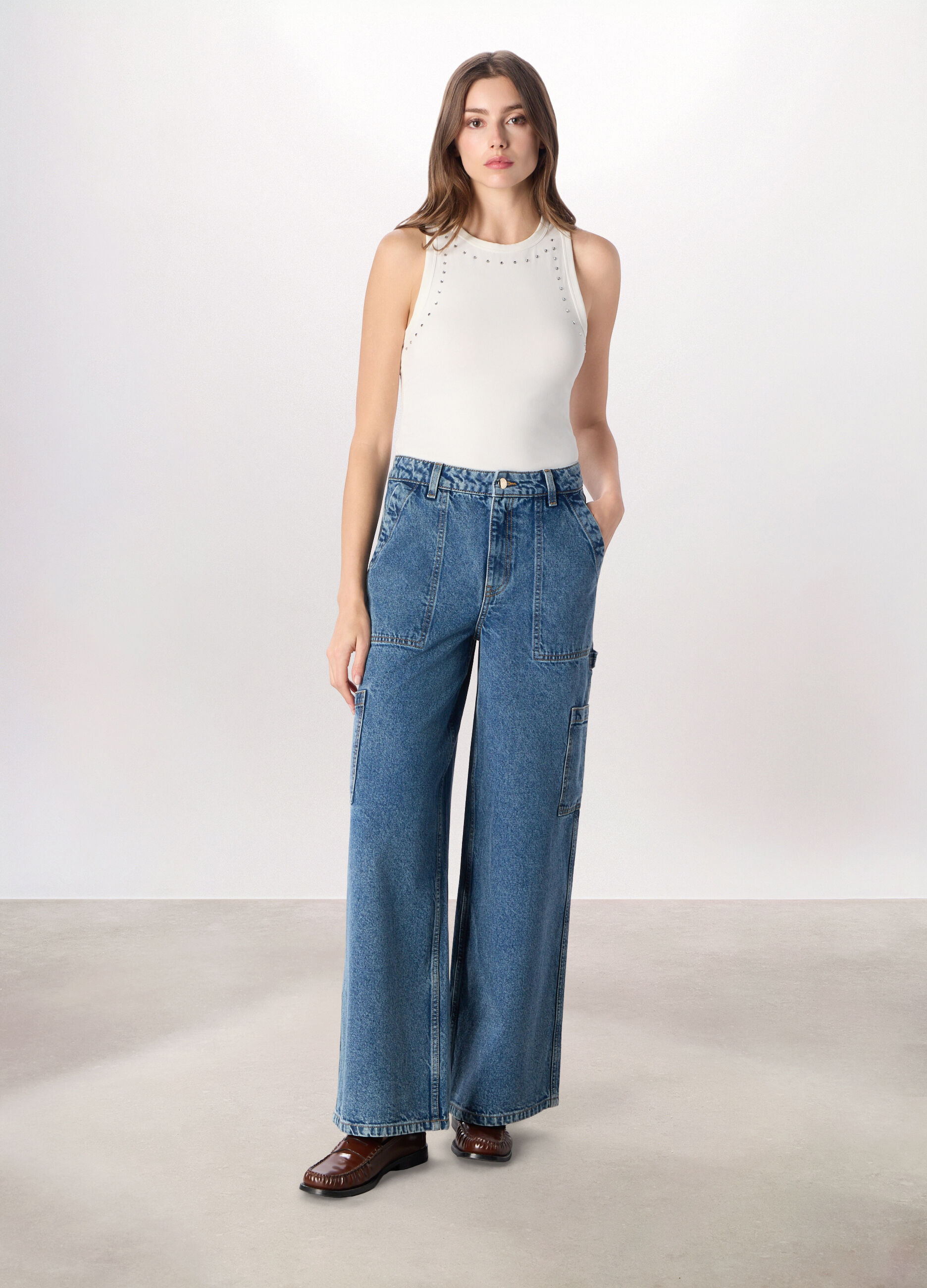 Pantaloni wide leg cargo donna_0