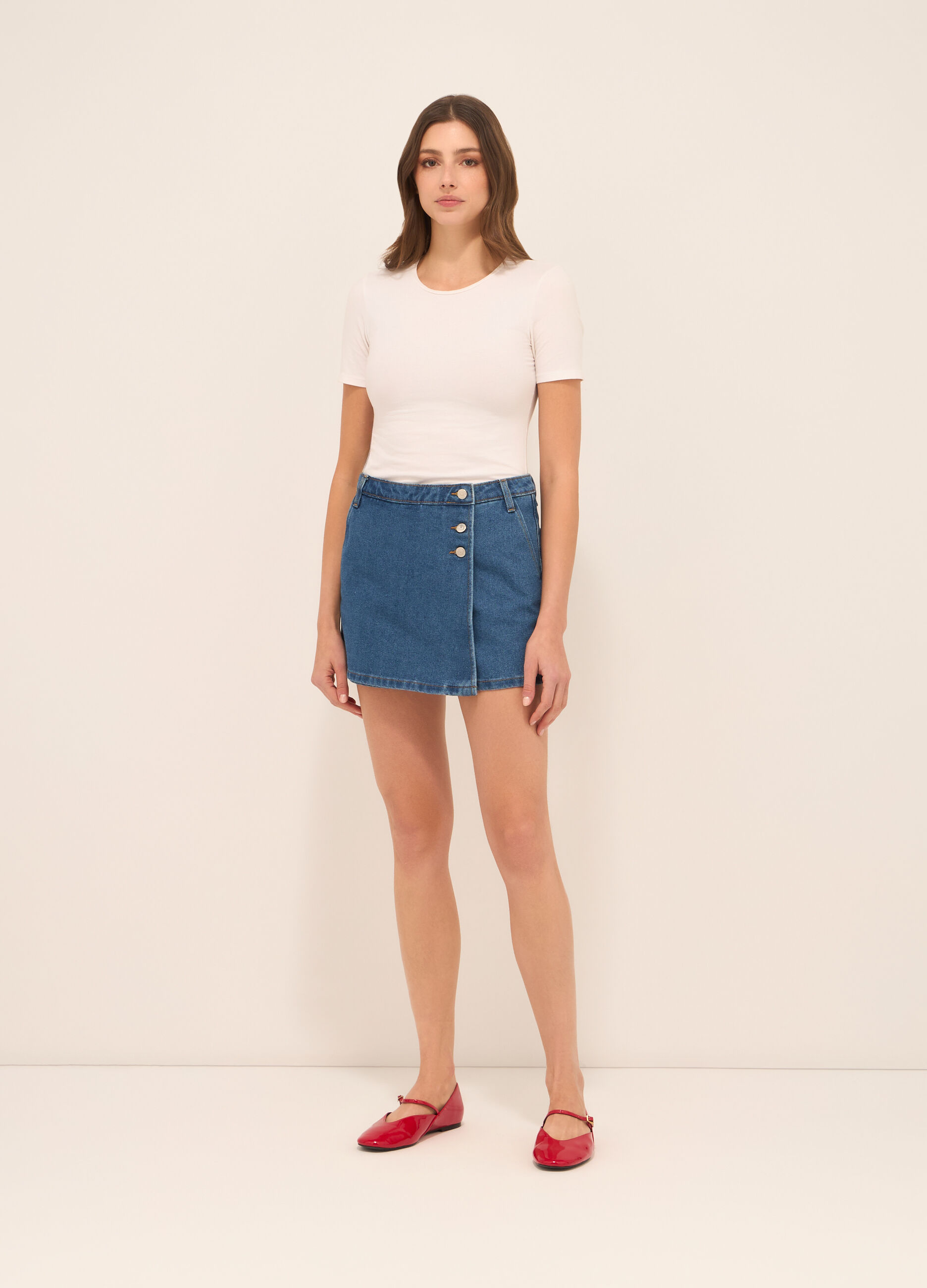 Gonna pantalone in denim misto cotone donna_0