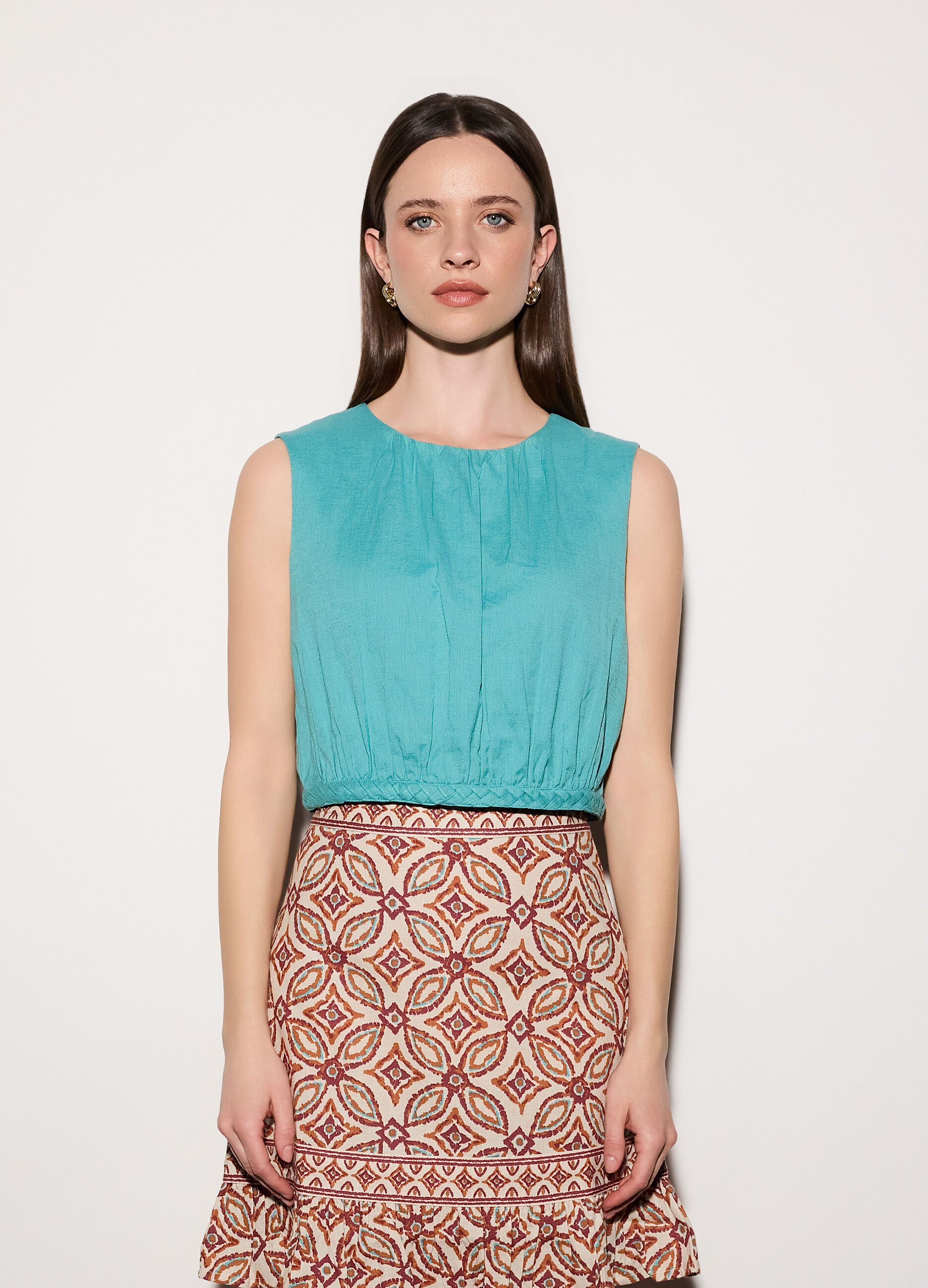 Top girocollo misto lino donna_1