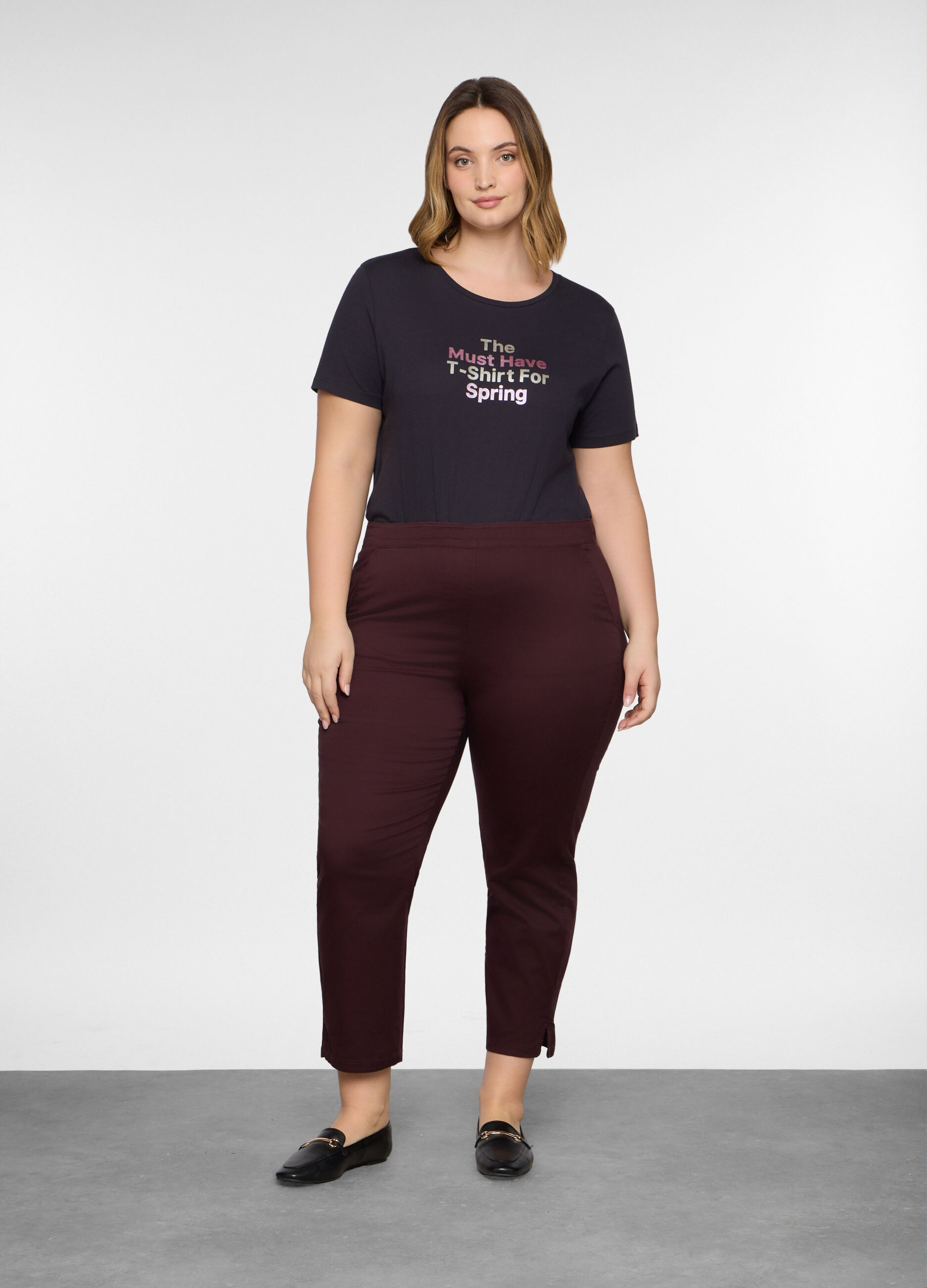 Pantaloni regular fit in raso stretch donna curvy_0
