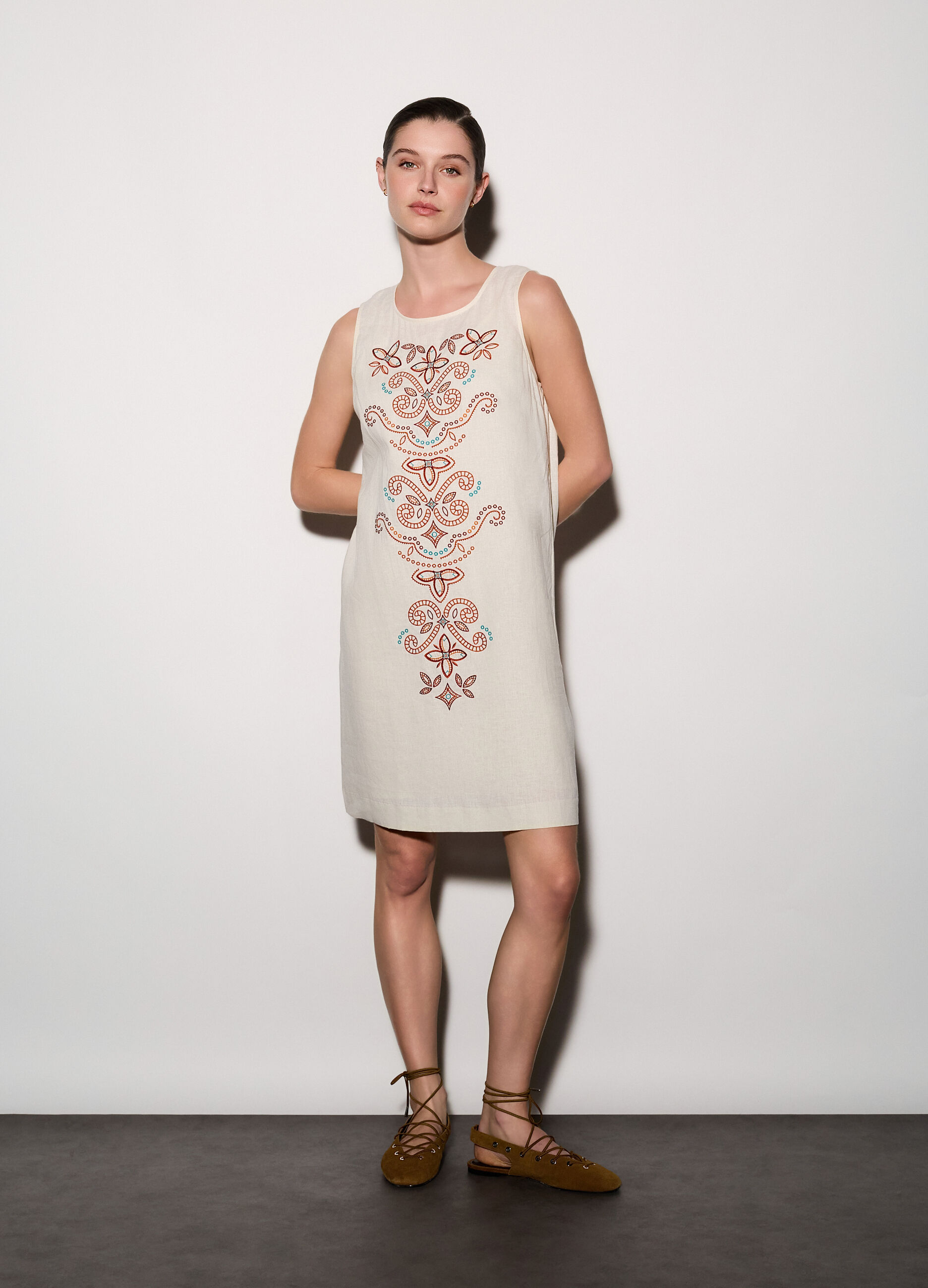 Abito corto misto lino donna_0