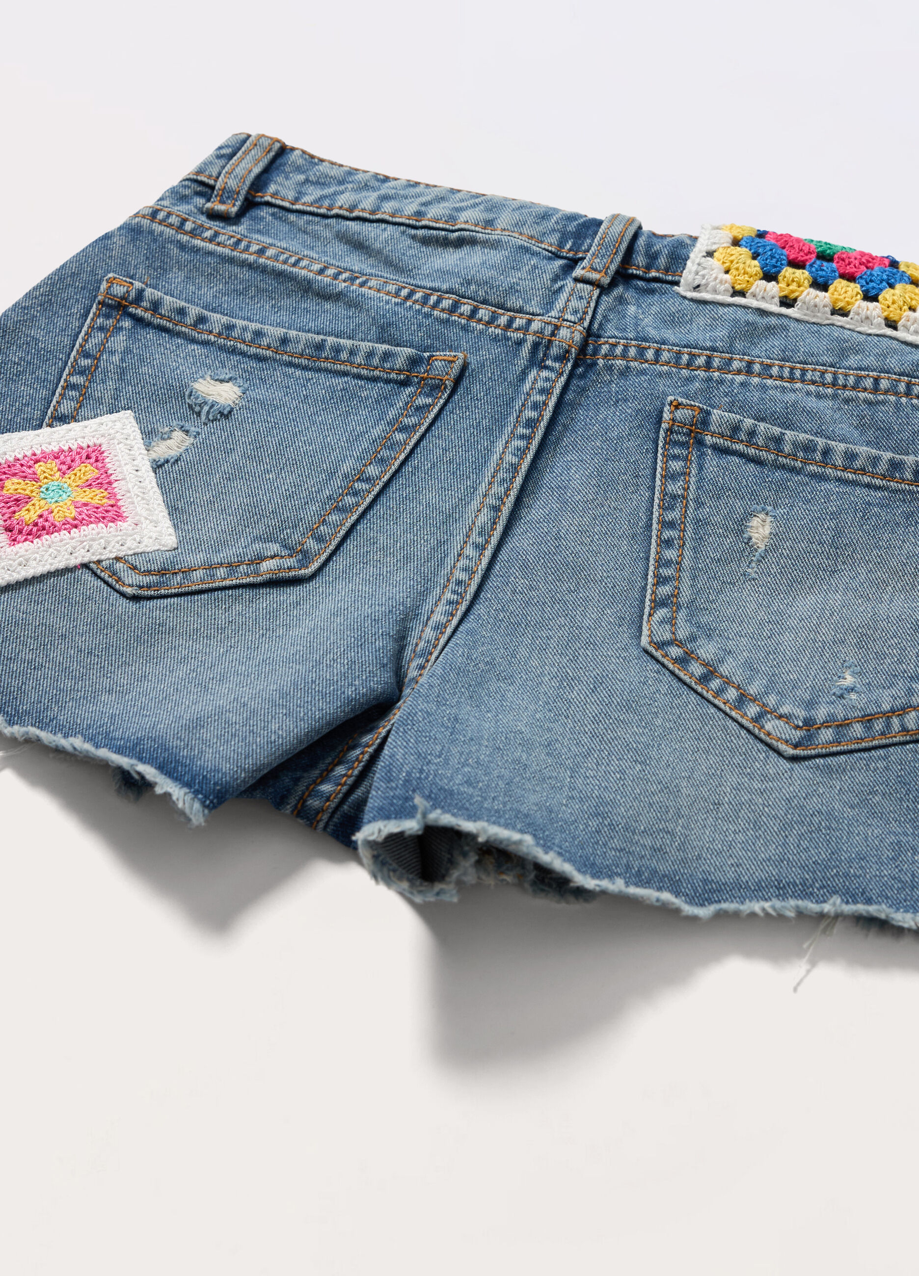 Shorts in denim di puro cotone ragazza