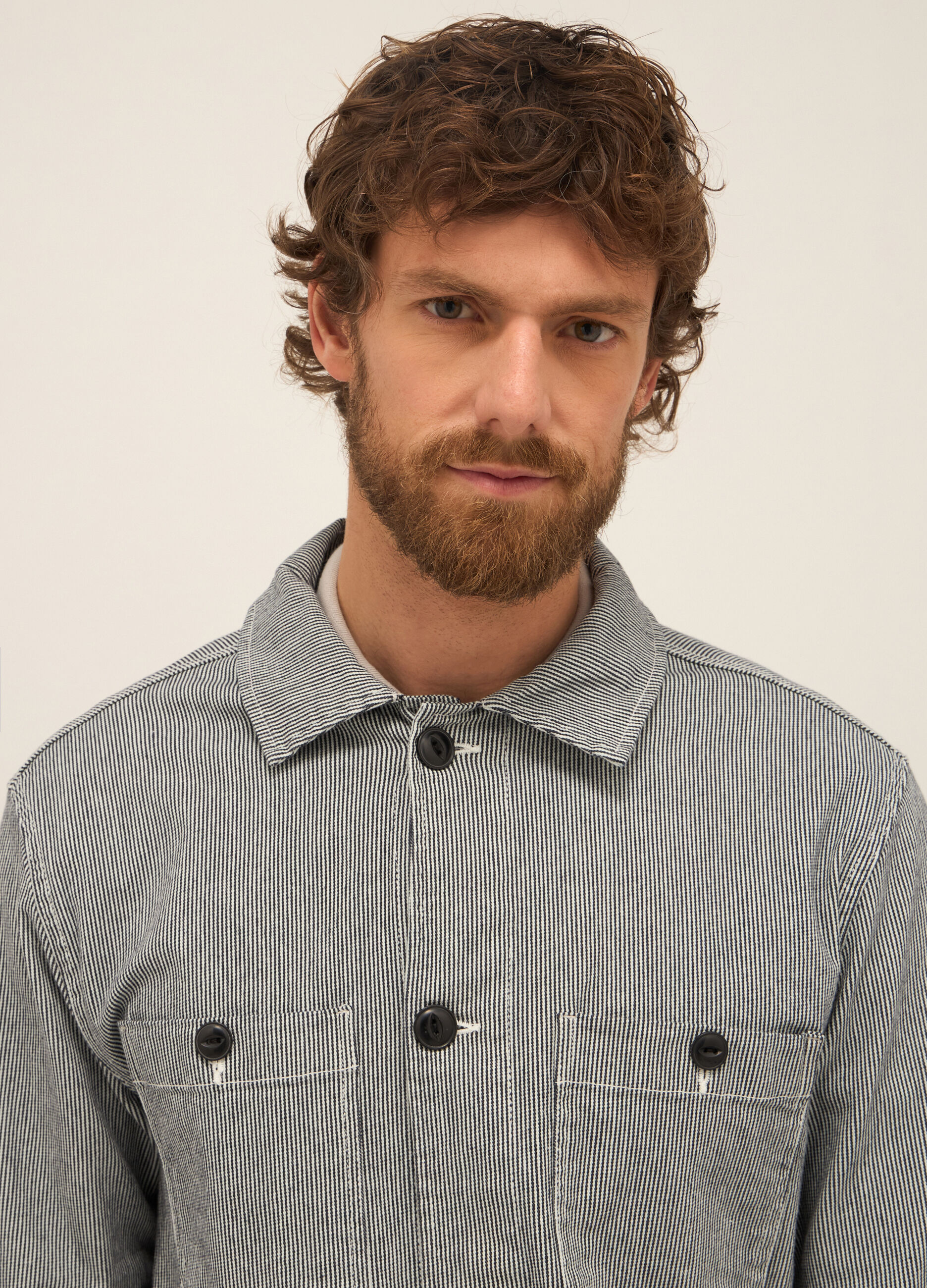 Giacca a camicia in cotone stretch a righe uomo_2