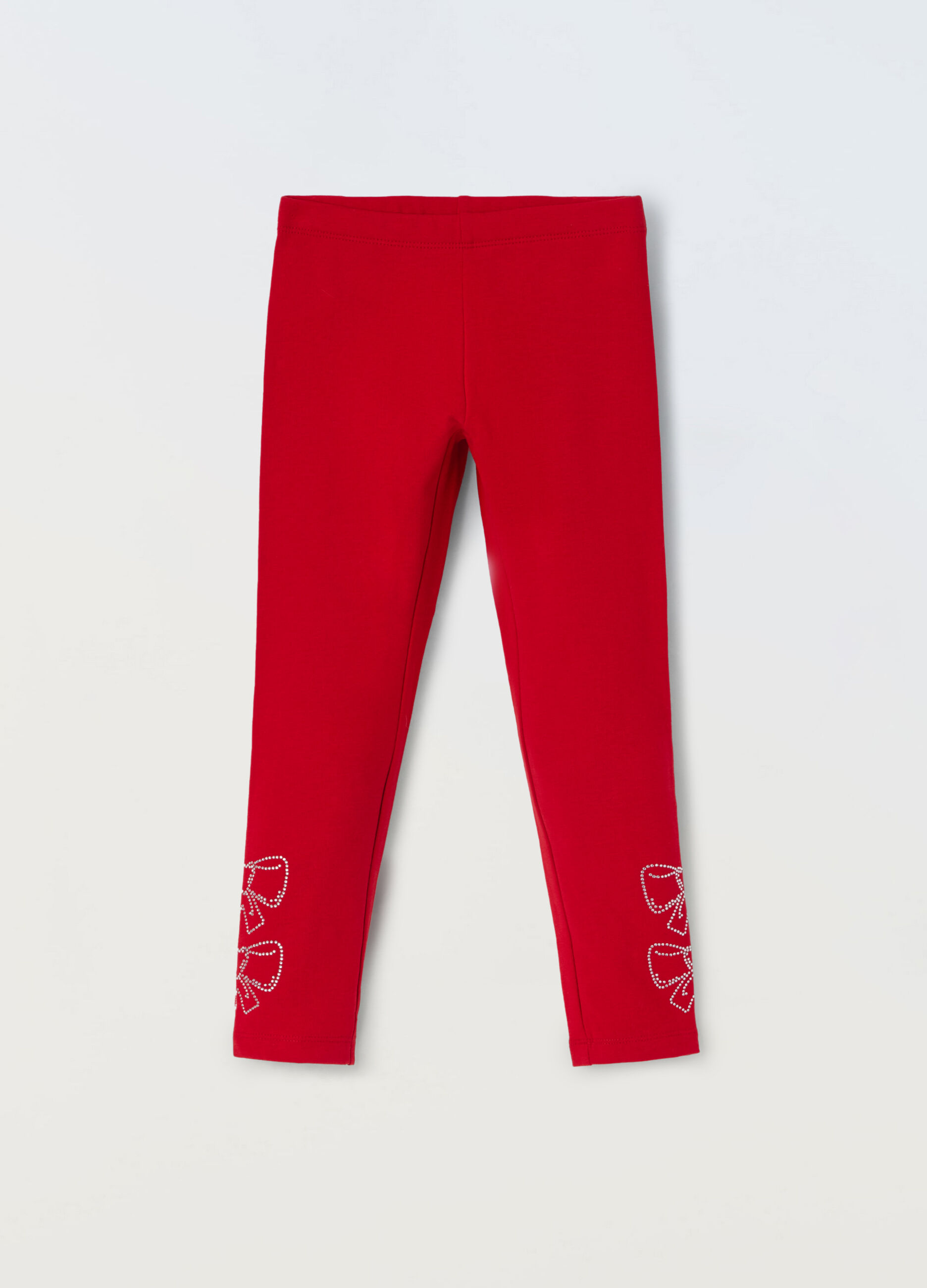 Leggings con strass in felpa di cotone stretch bambina_0