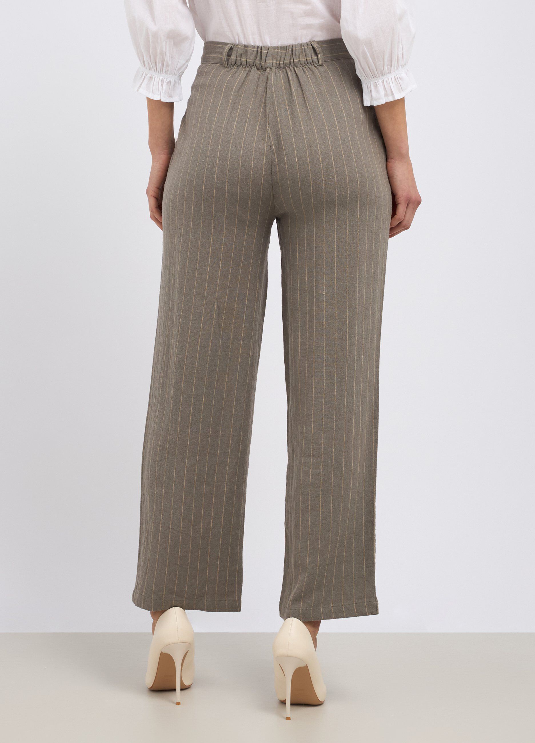 Pantaloni rigati misto lino donna_1