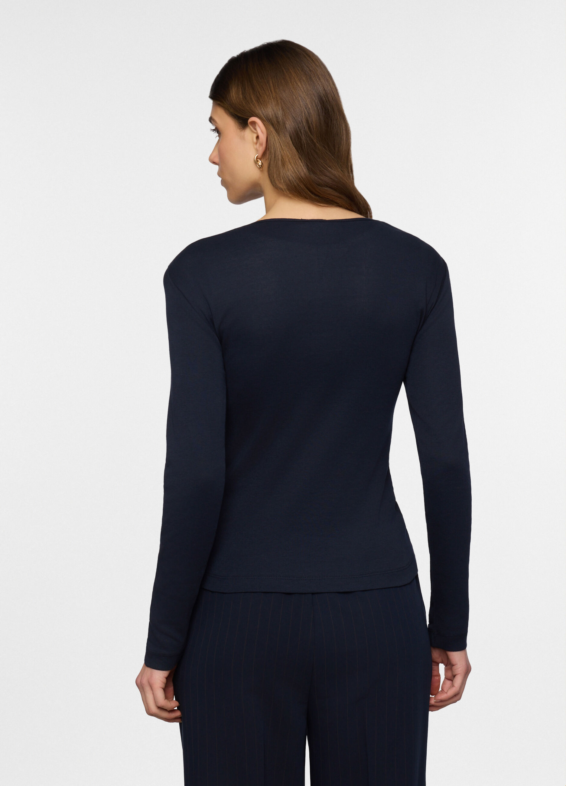 T-shirt girocollo in costina donna_1
