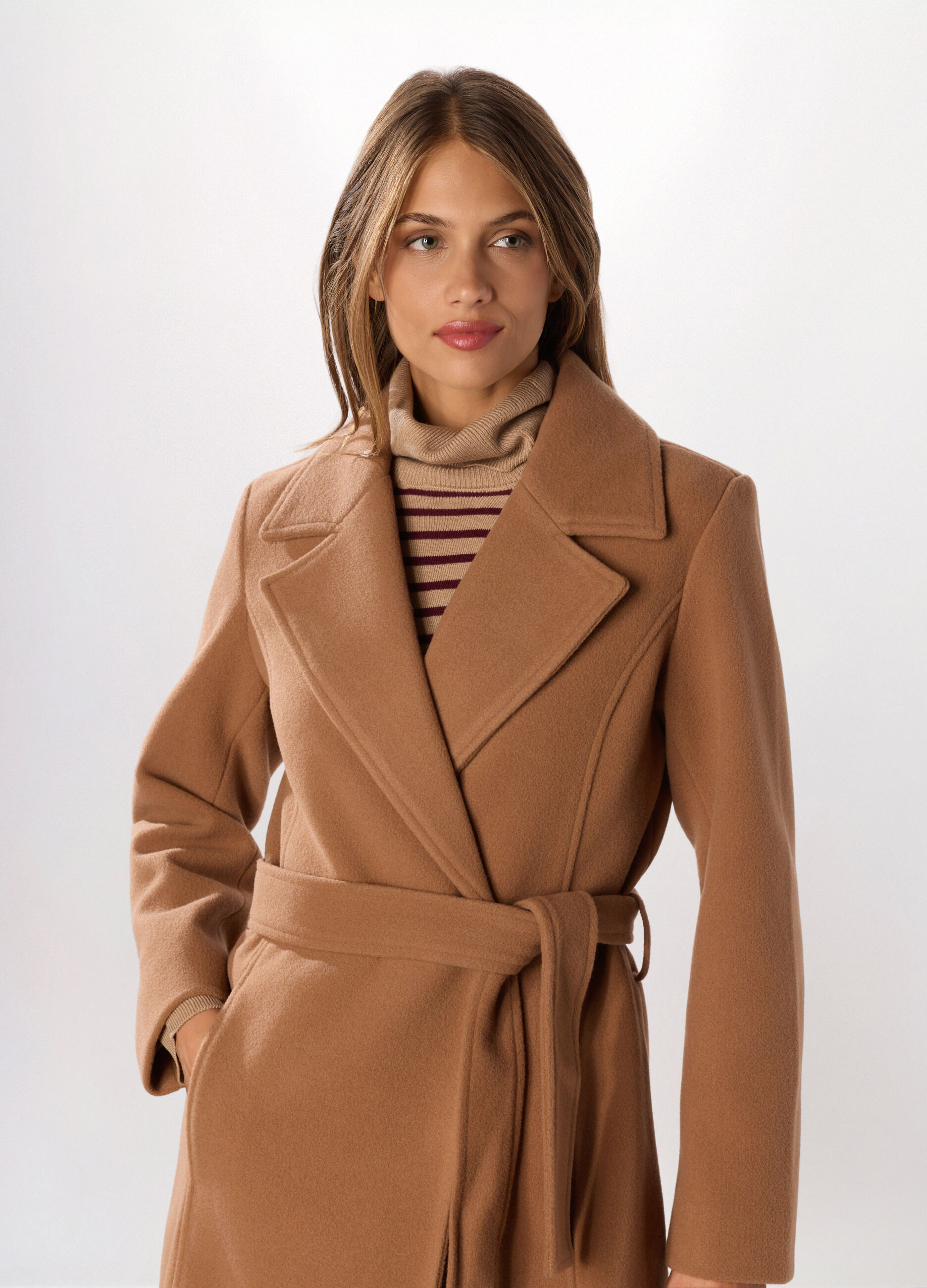 Cappotto lungo con collo revers donna_2