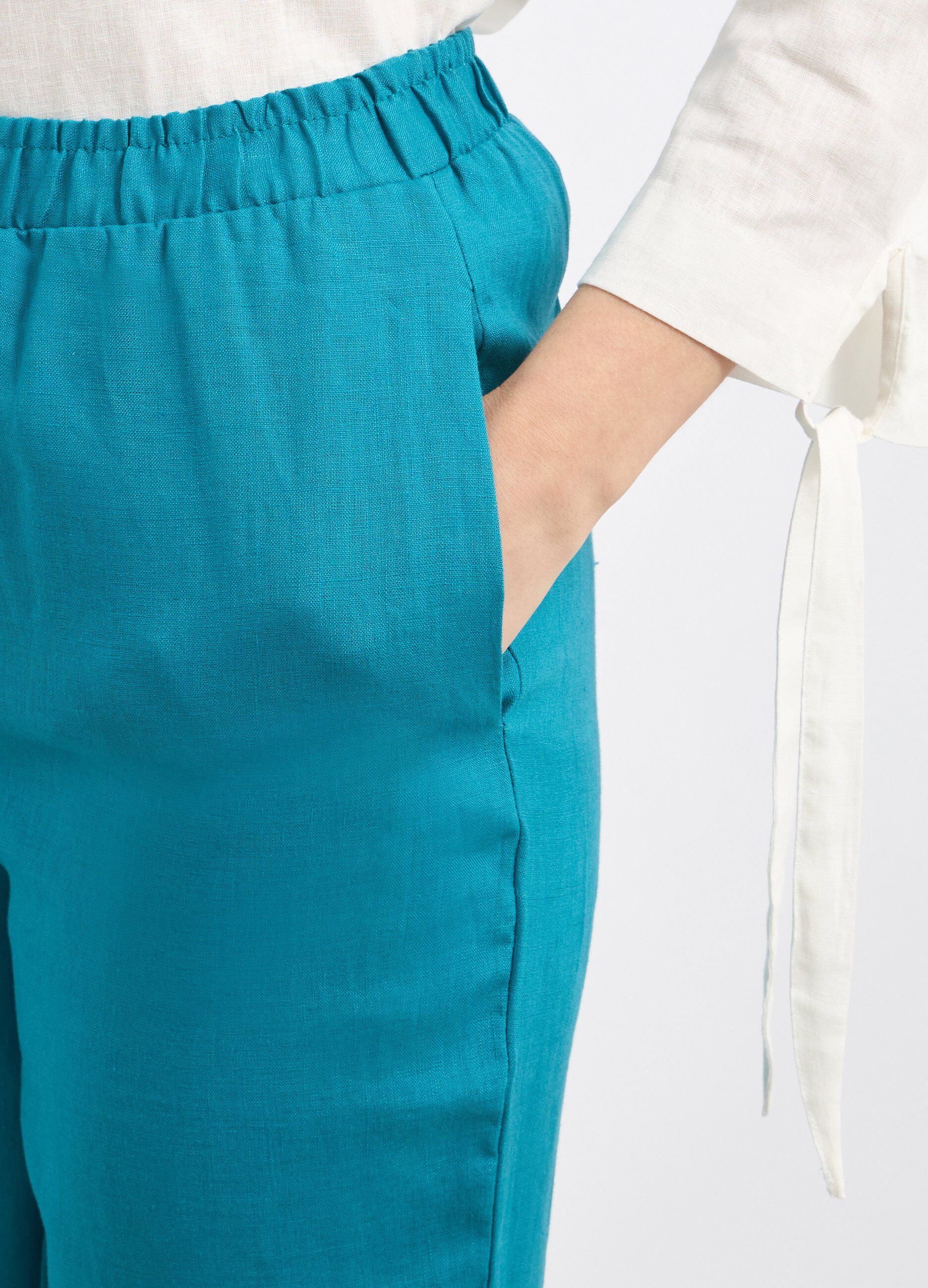 Pantaloni cropped in puro lino donna