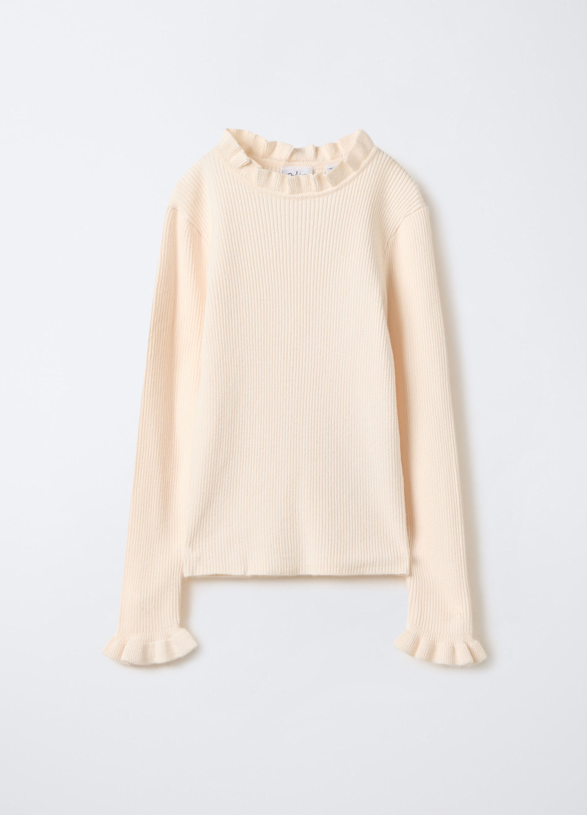 Maglia girocollo in costina misto viscosa bambina_0