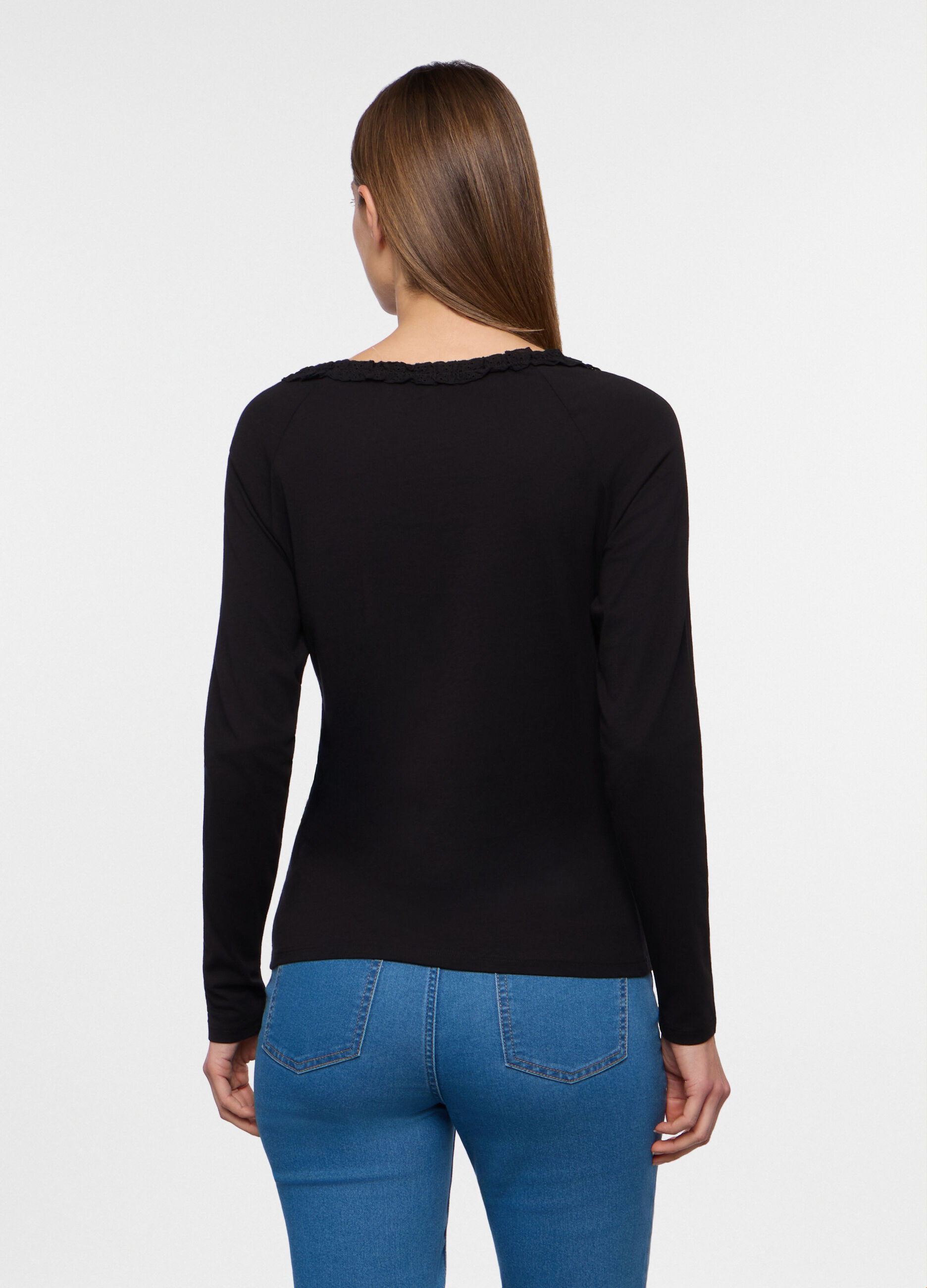 T-shirt con scollo rotondo lavorato donna_1