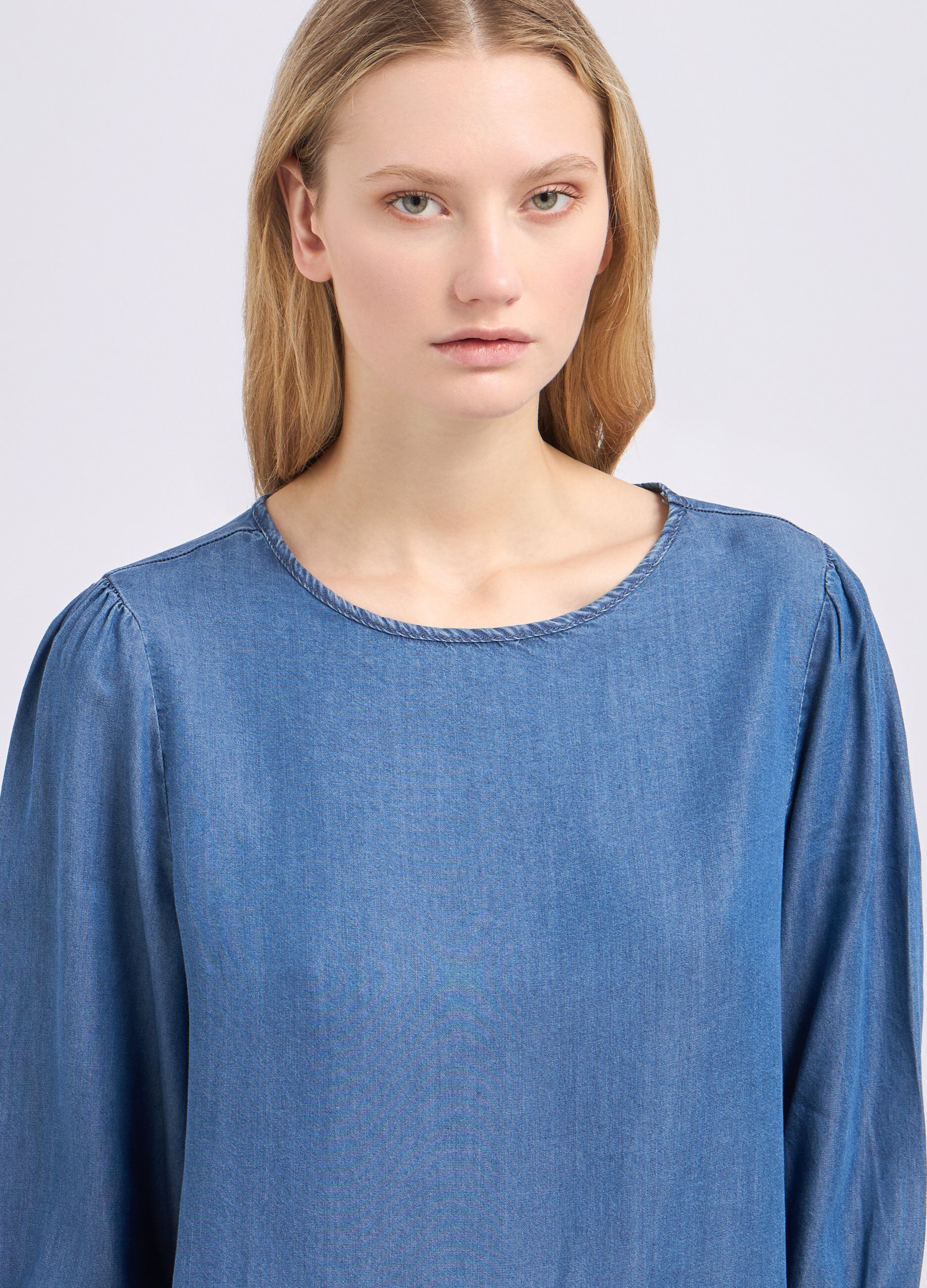 Blusa in tencel con manica a palloncino donna_2