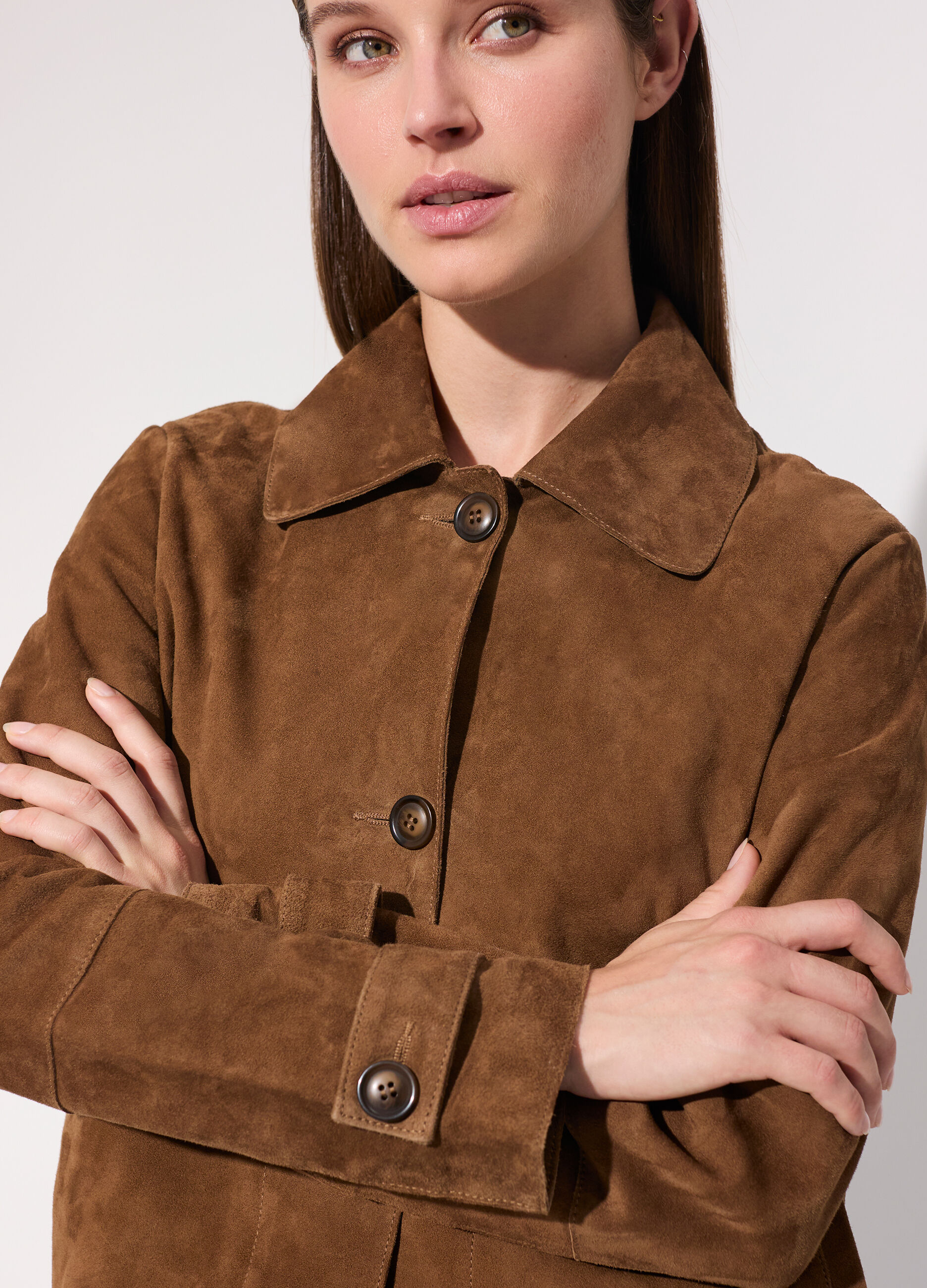 Giacca corta in vera pelle scamosciata donna_3